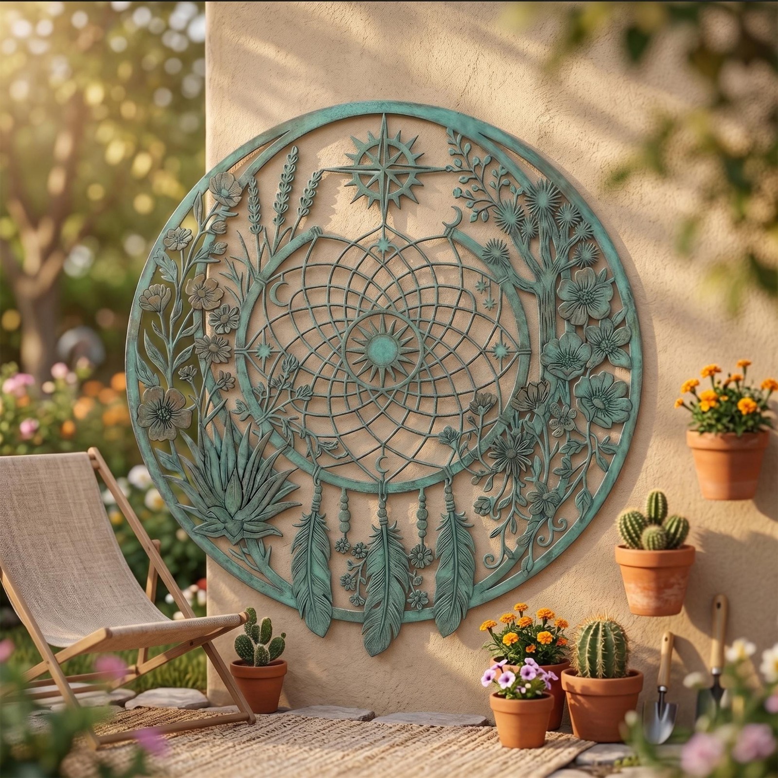 Metal Dreamcatcher Wall Art, Large Round Garden Decor
