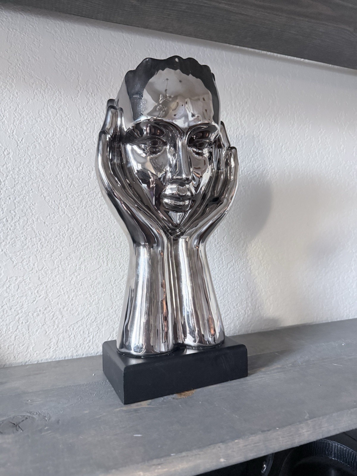 Chrome Hand Sculpture Modern Abstract Contemporary Art Decor Silver 13”