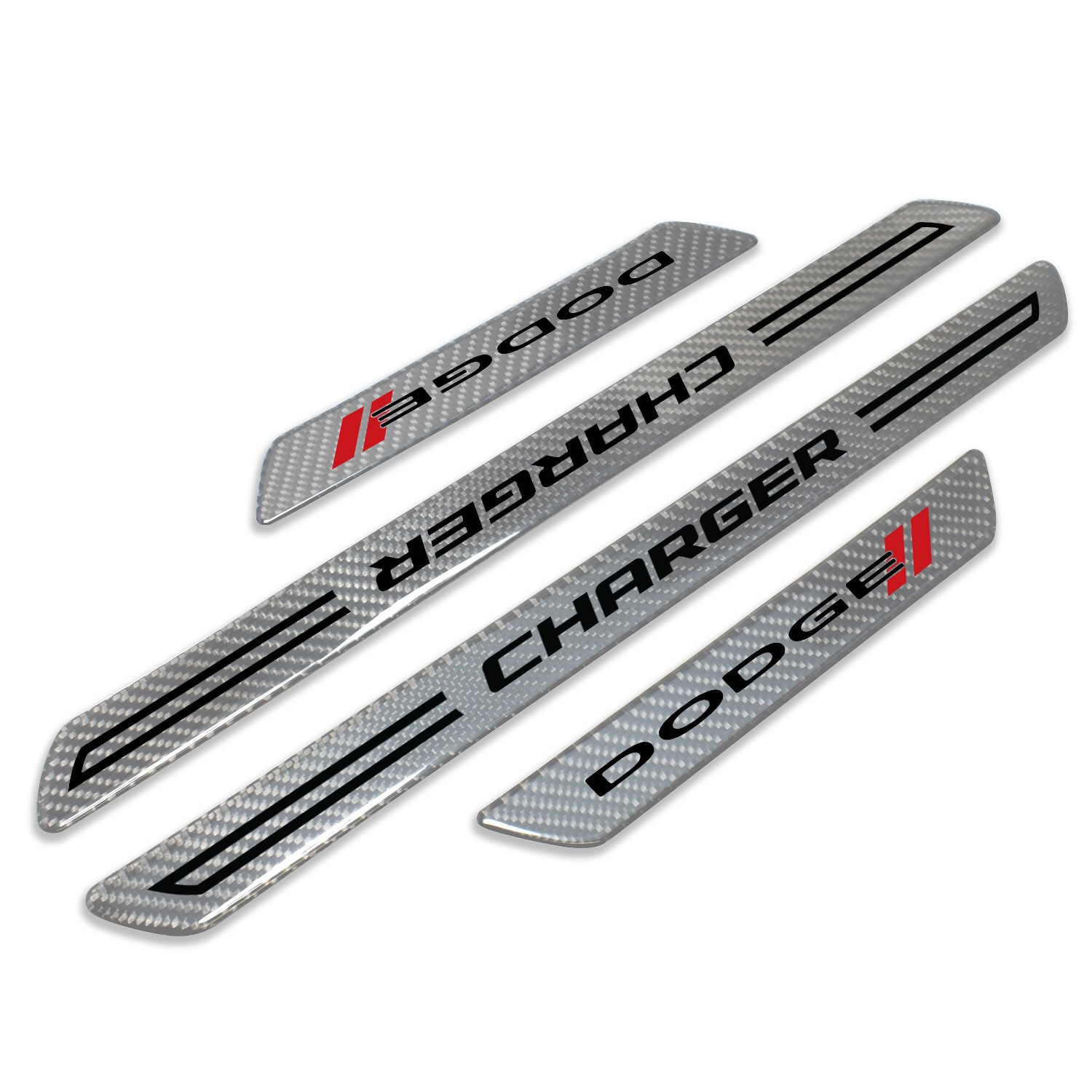 Dodge Charger Silver Carbon Fiber Universal Door Sill Protector Kick Plates