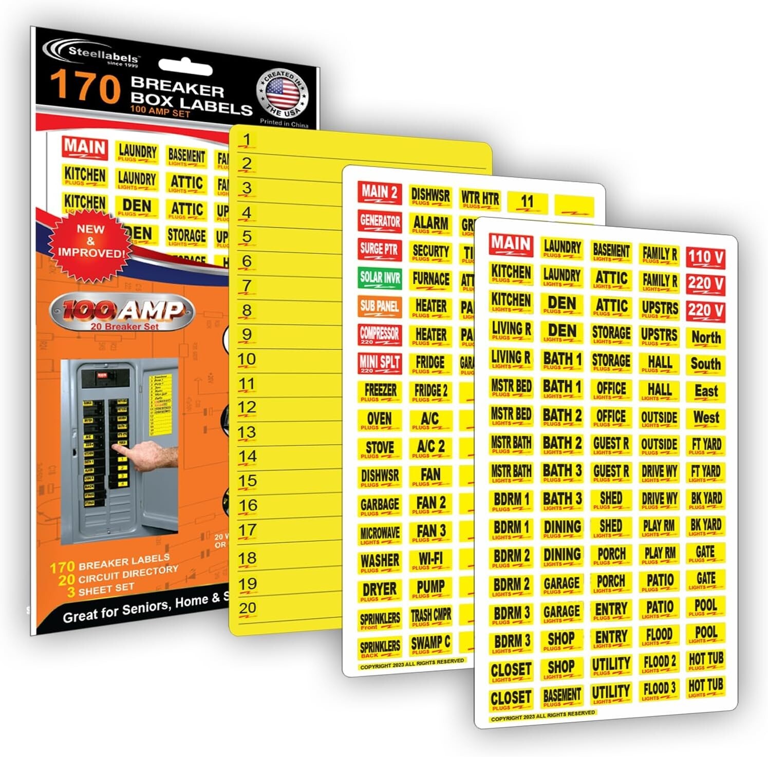 100 AMP CIRCUIT BREAKER LABEL SET – 170 Circuit Decals 20 CIRCUIT DIRECTORY