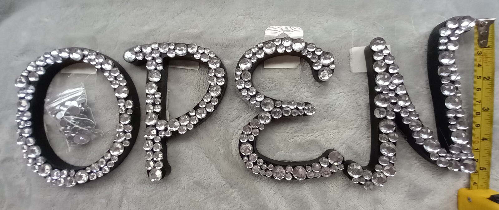 O P E N Initials Bling Jeweled Letters 💕 hand crafted about 4″x5″ wooden OPEN