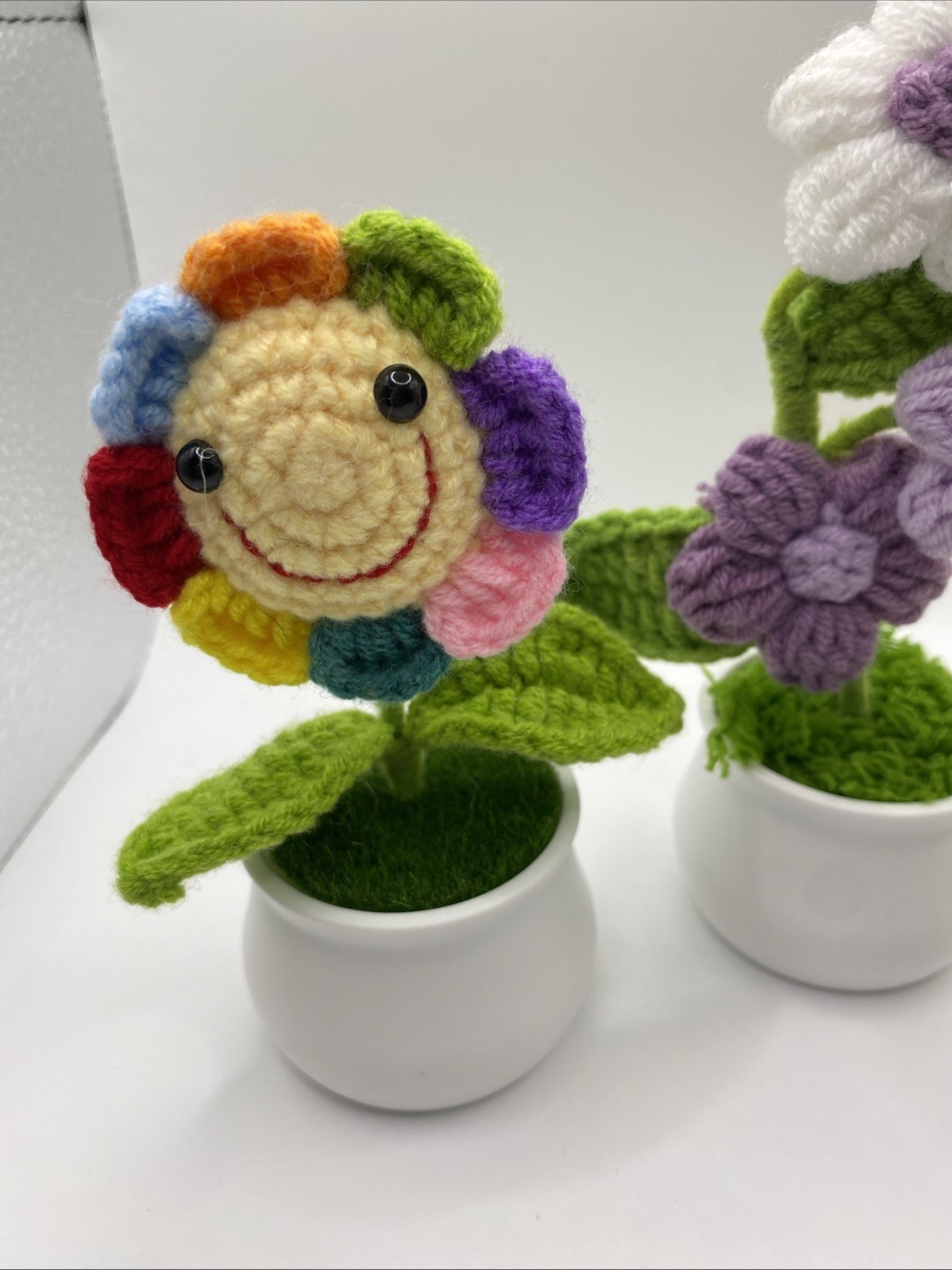 Crochet Knitted Flower In Pot Sunflower, Multi, Purple handmade Gift NEW
