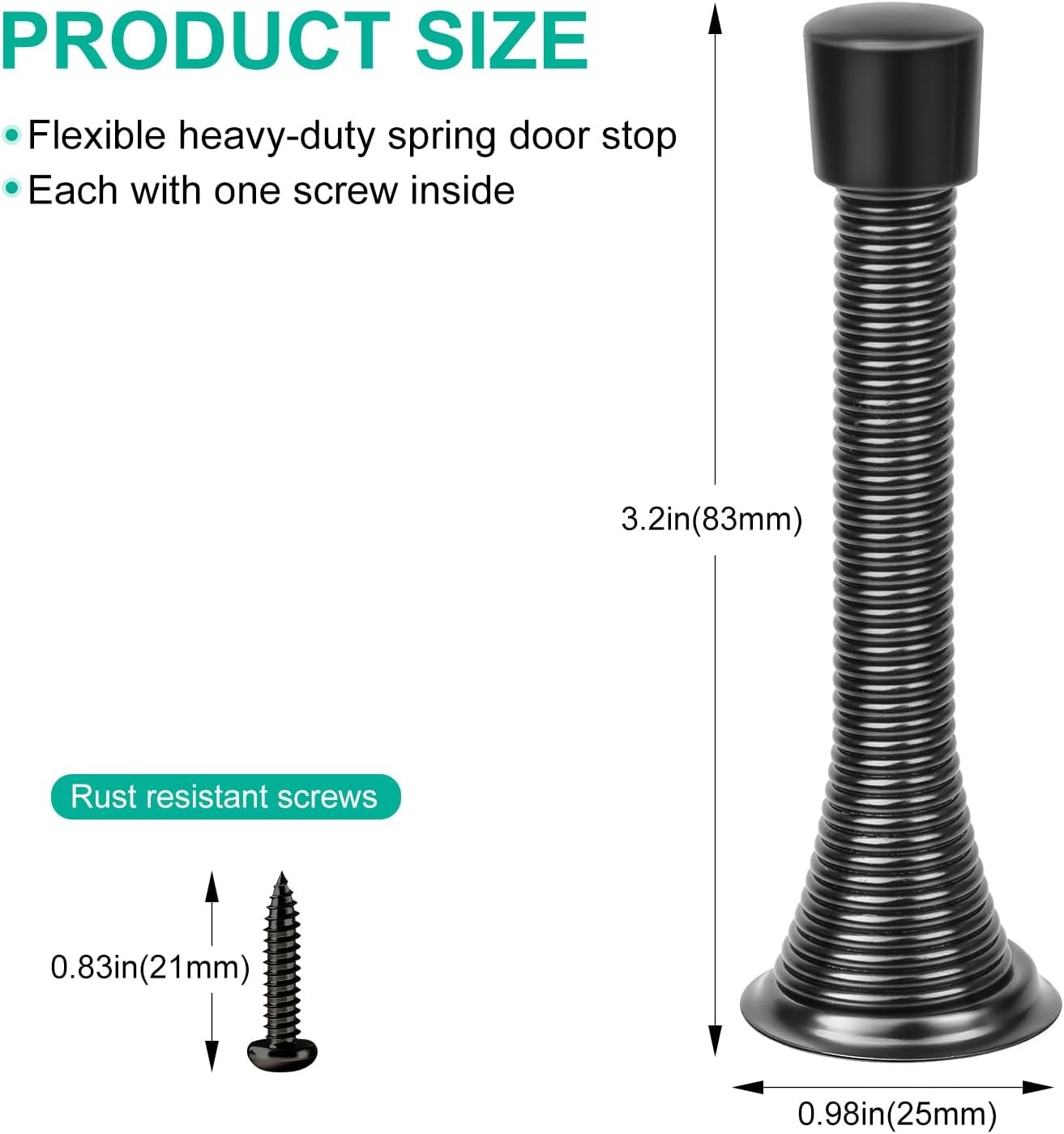 6 Pack Black Spring Door Stops, 3-1/4″ Heavy Duty Wall Mount Door Stoppers, Flex