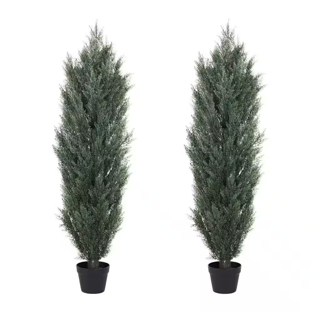 2-Piece 59 In. Artificial Cedar Tree Monochrome Pines in Pot for Garden