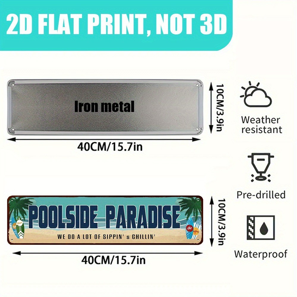 Pool Decor Poolside Paradise Retro Outdoor Metal Tin Sign Coastal Beach Park Bar