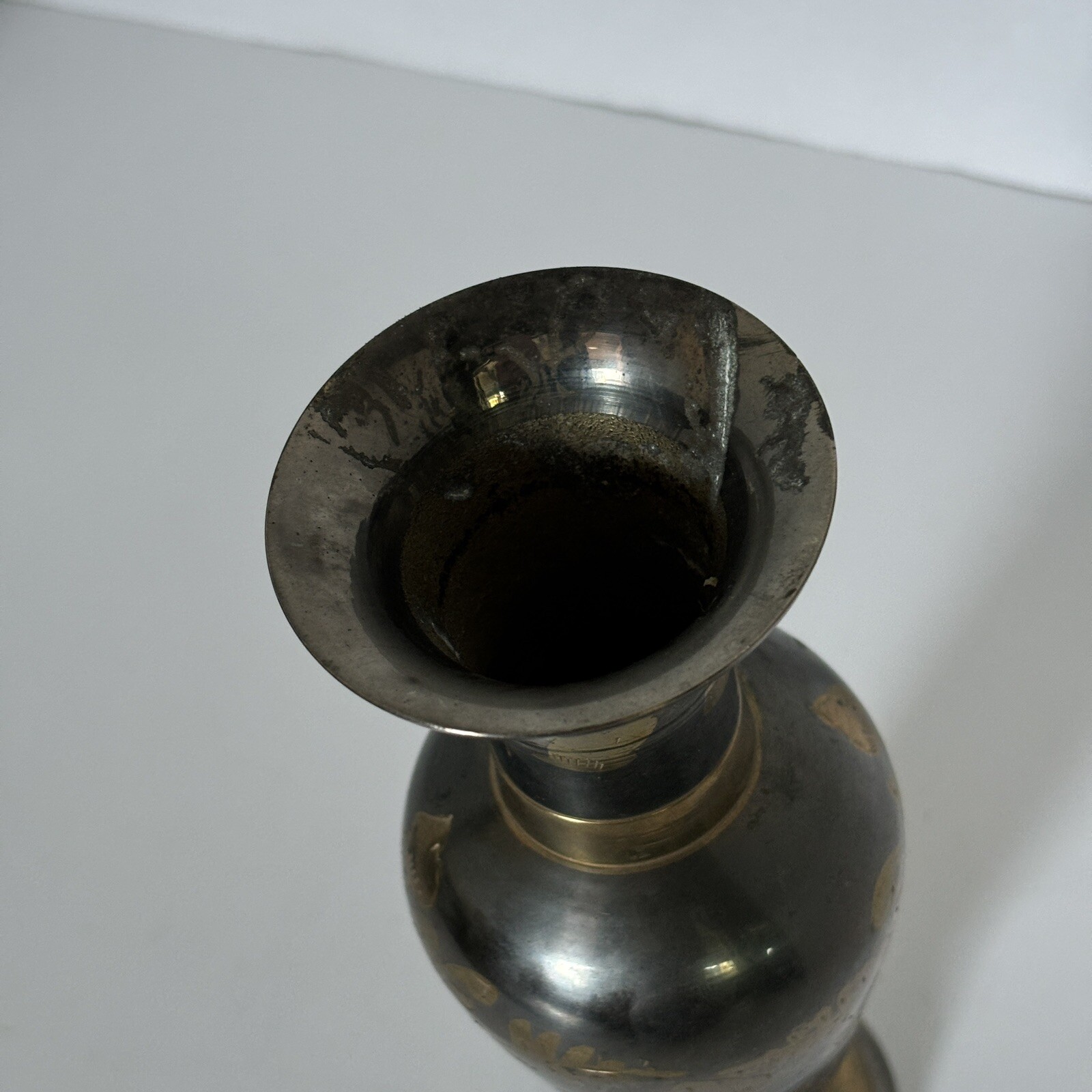 Two Toned Brass Vase- Made In India- Natural Patina- 7.75″ Tall