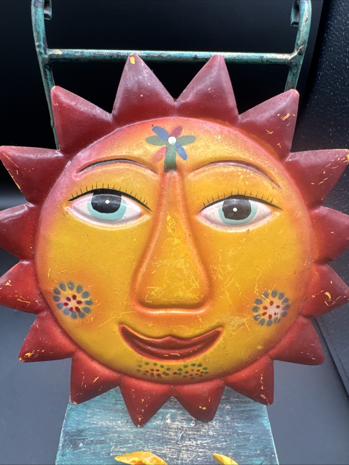 VTG Y2K Set Of 2 Painted Metal Sun Face Wall Decor Boho Coastal Western