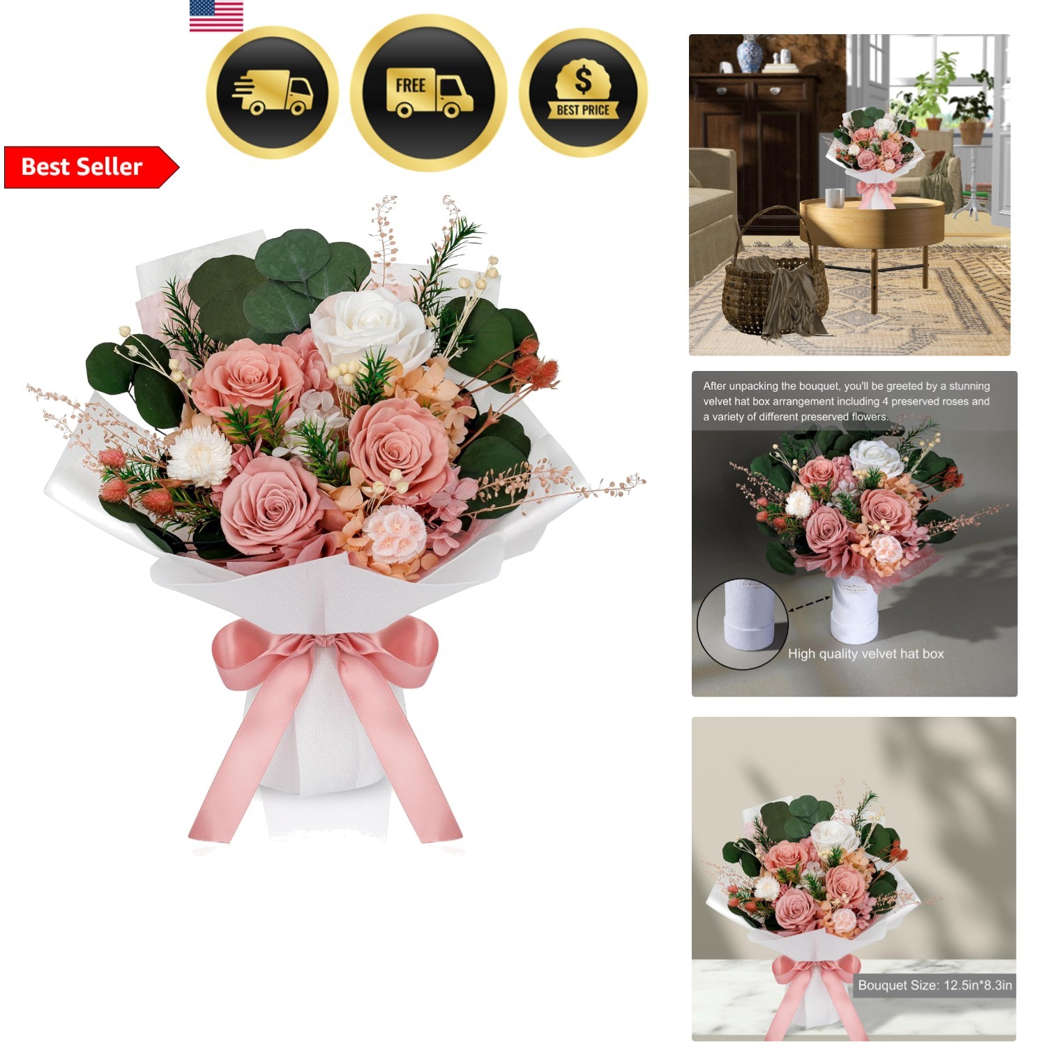 Preserved Flowers Bouquet Floral Gift for Women Mom Wife Grandma Mother’s Day