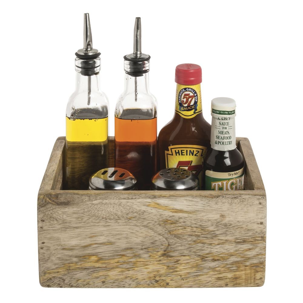 HUBERT® Condiment Caddy Solid Wood – 8 7/8″ L x 6 1/2″ W x 4 1/8″ H