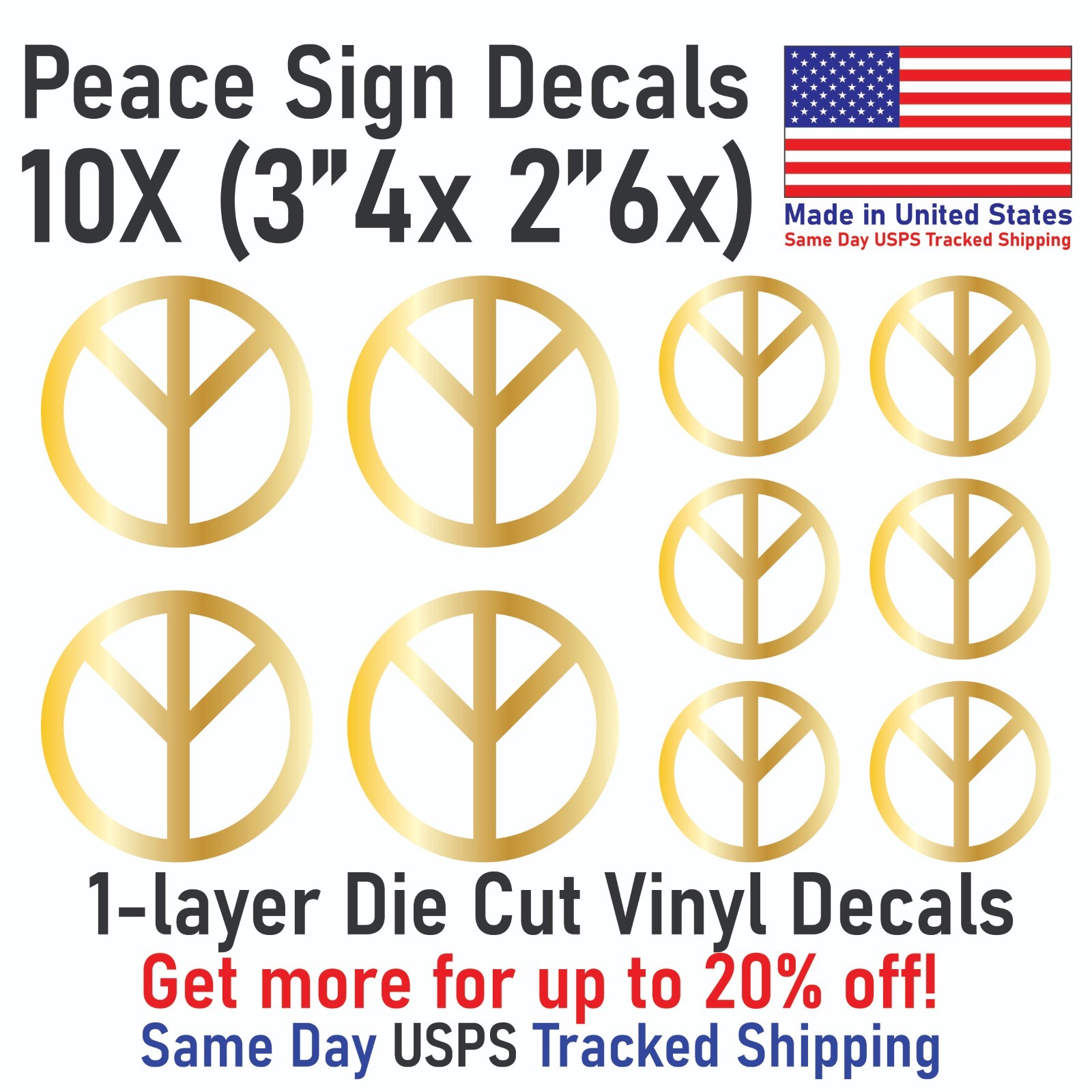 2″ – 24″ Peace Sign Die Cut Vinyl Decal Sticker – Made in USA Same Day Shipping
