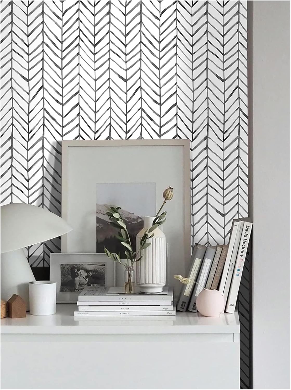 Peel Stick Accent Wallpaper Herringbone Black White Vinyl Removable Modern