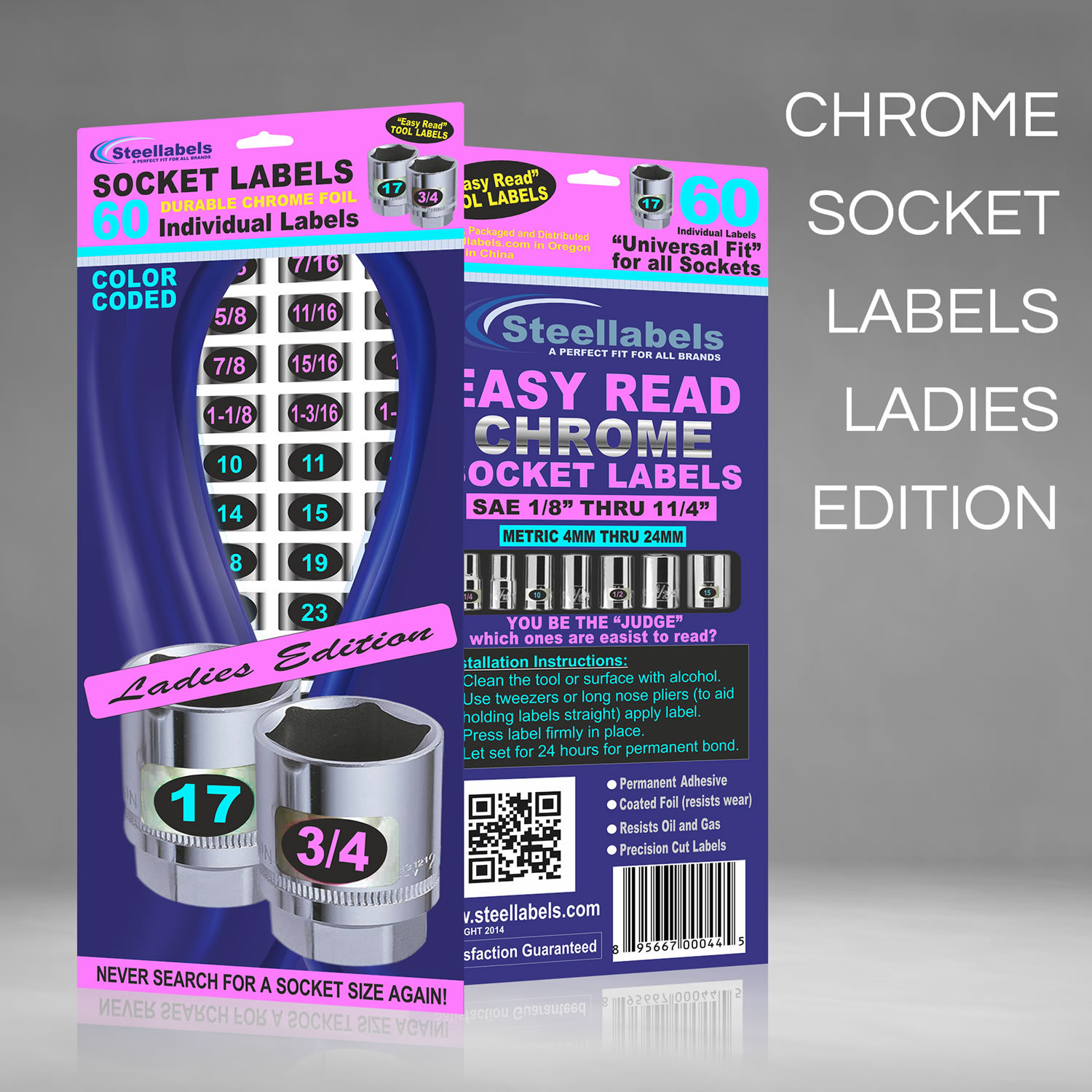 2 Chrome Socket Labels “Ladies Edition” Color Coded for “Easy Read” 60 stickers