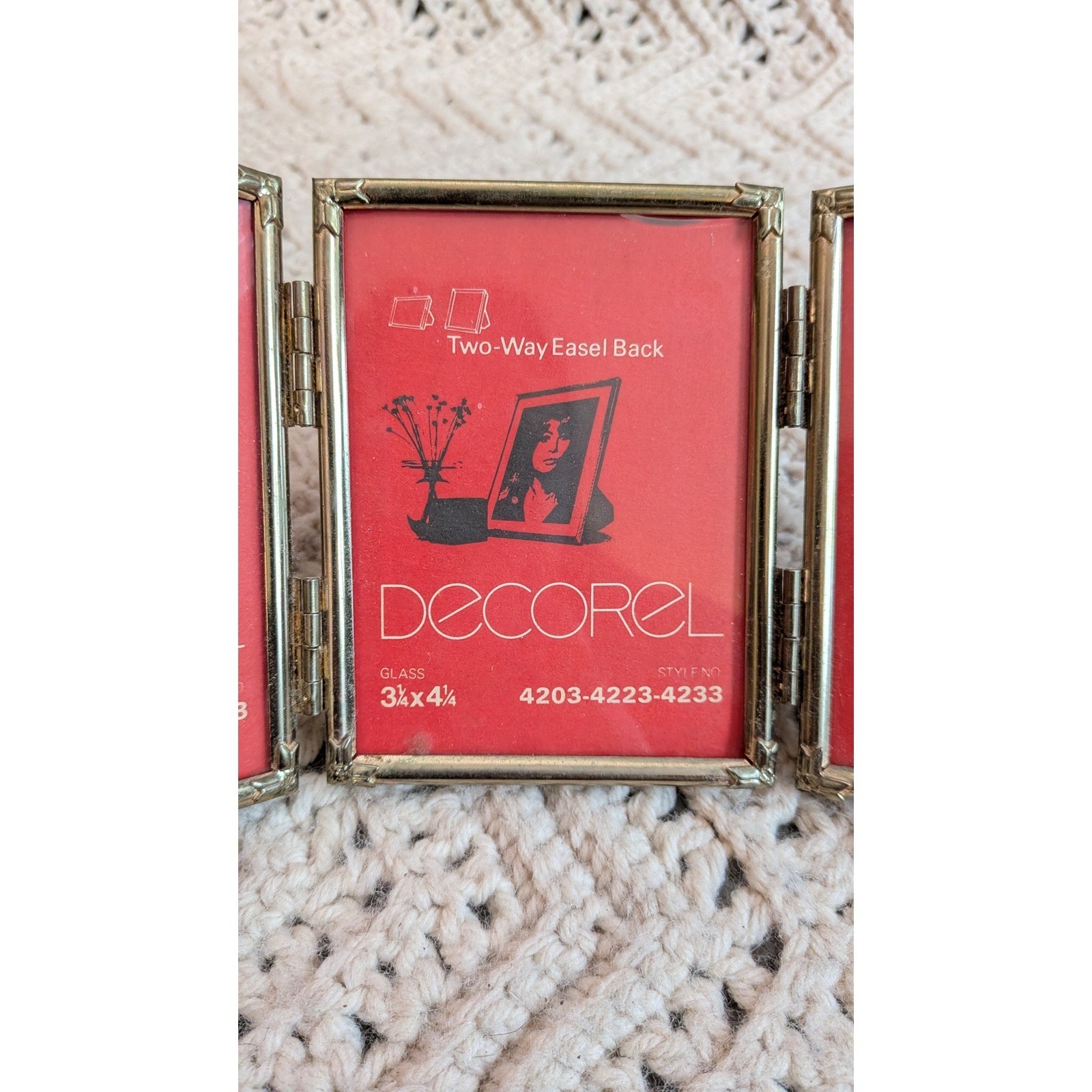 Decorel Vintage Brass Triple Folding Picture Frame 3.25×4.25 Triptych 4203-4223
