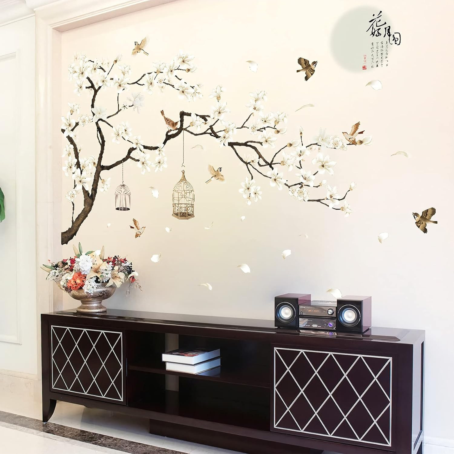 Large White Flower Wall Stickers, 50″x74″ Removable DIY Romantic Cherry Blossom
