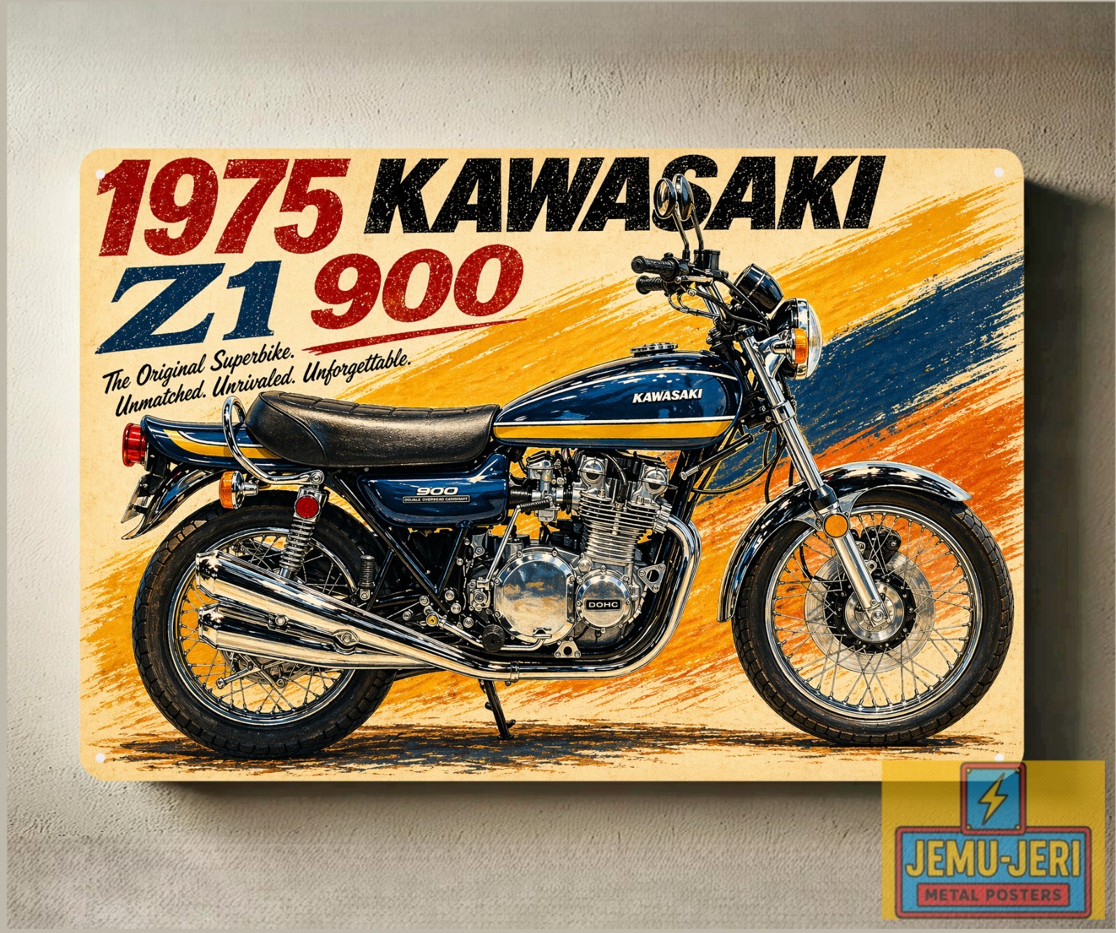 1975 Kawasaki Z1 900 Motorcycle Metal Poster 30x20cm Sign