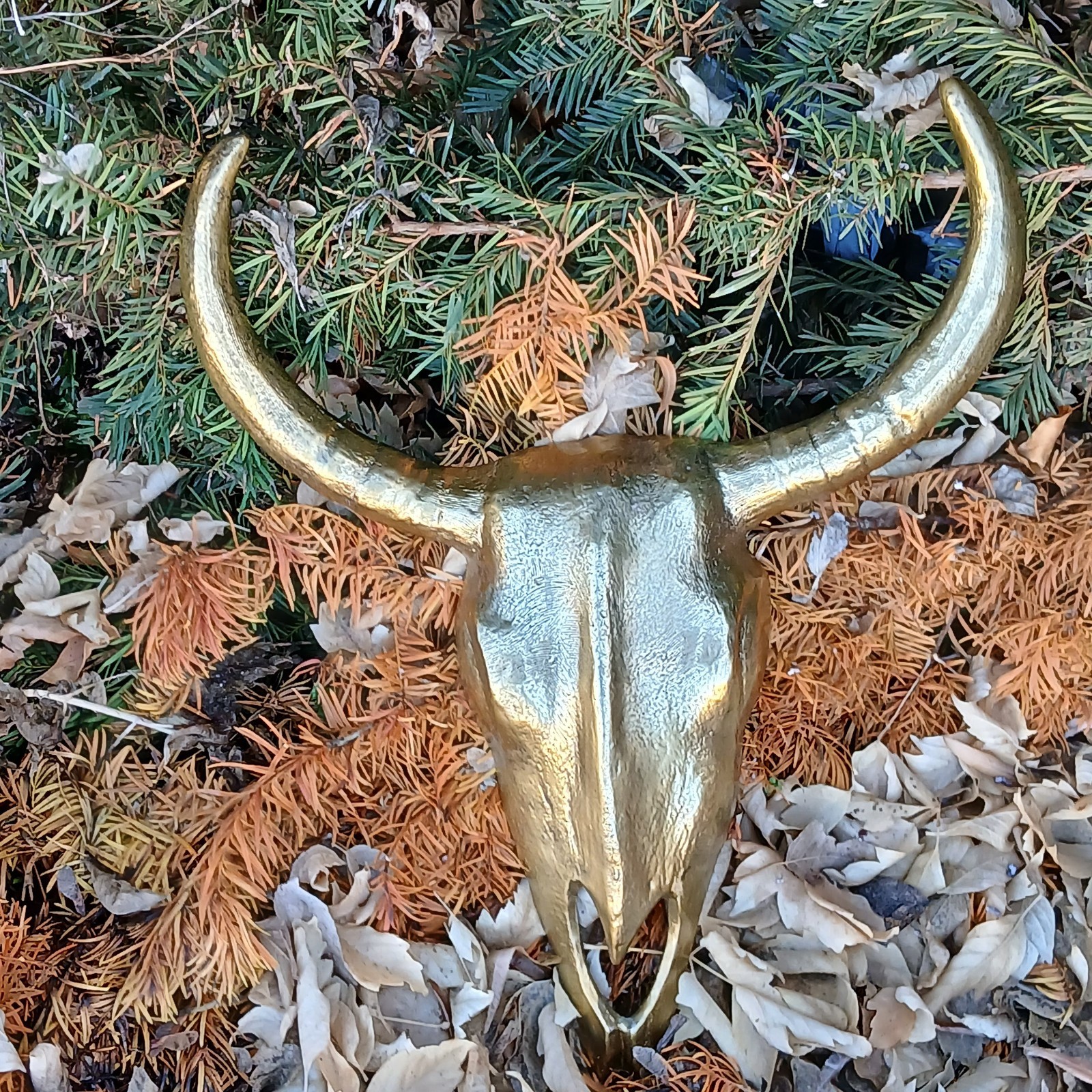 Western Americana Longhorn Skull Wall Decor Gold Tone 20” Steer Head Sculpture