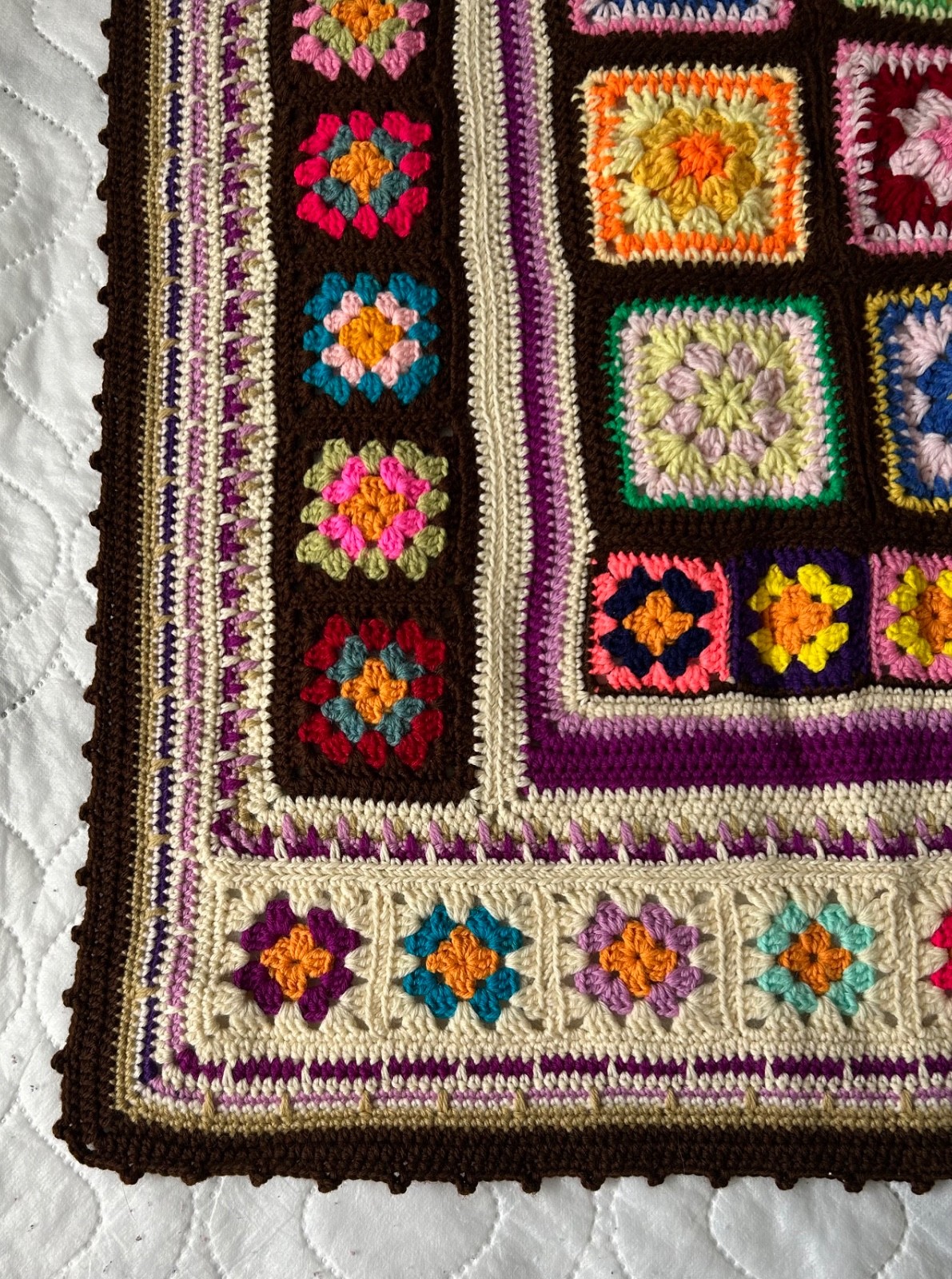 Vintage Granny Square Afghan Colorful Baby Blanket Chair Throw 42”x 31.5”