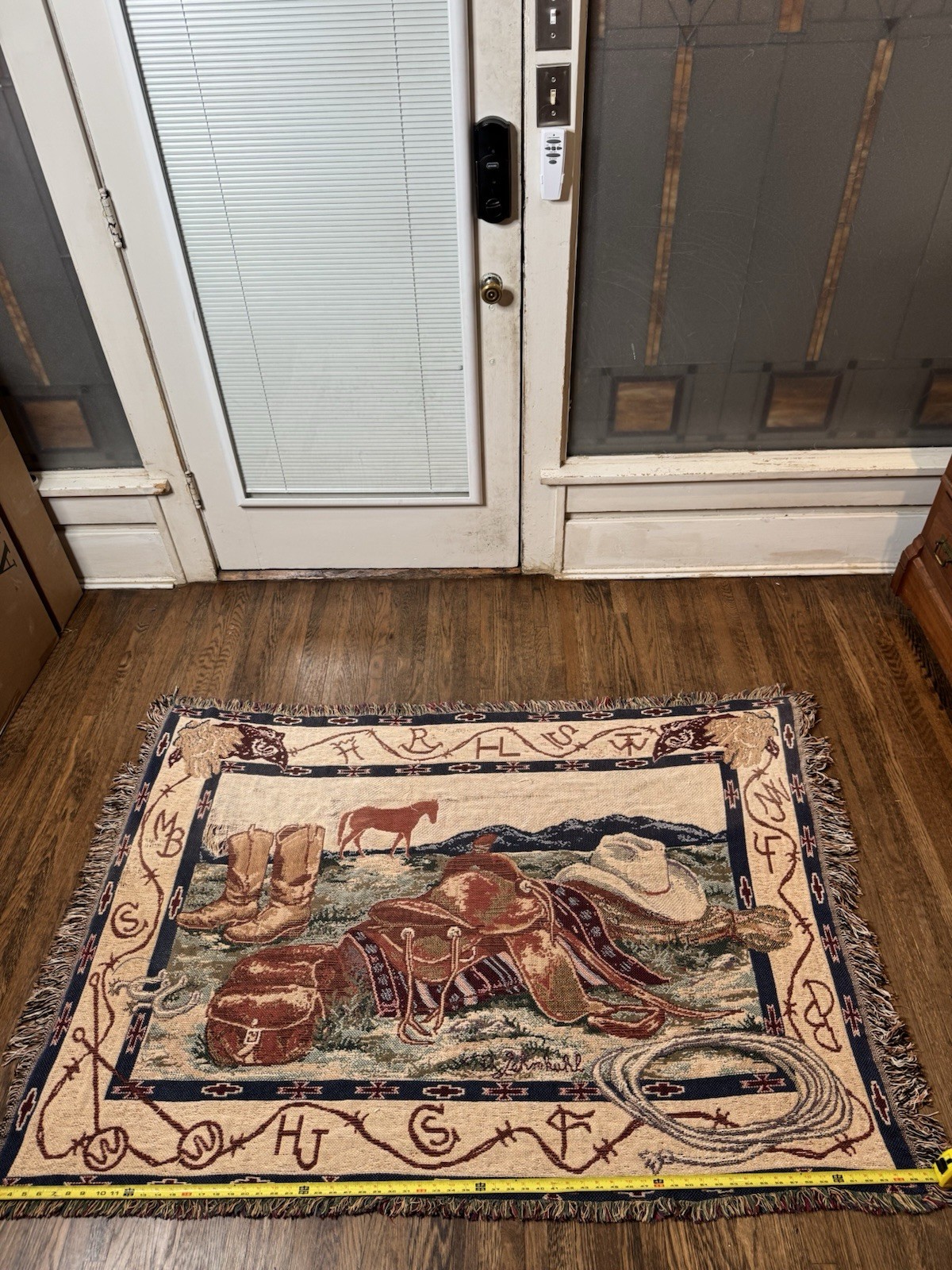 Vintage Western Cowboy Woven Tapestry Throw Blanket Horse Saddle Ranch Decor