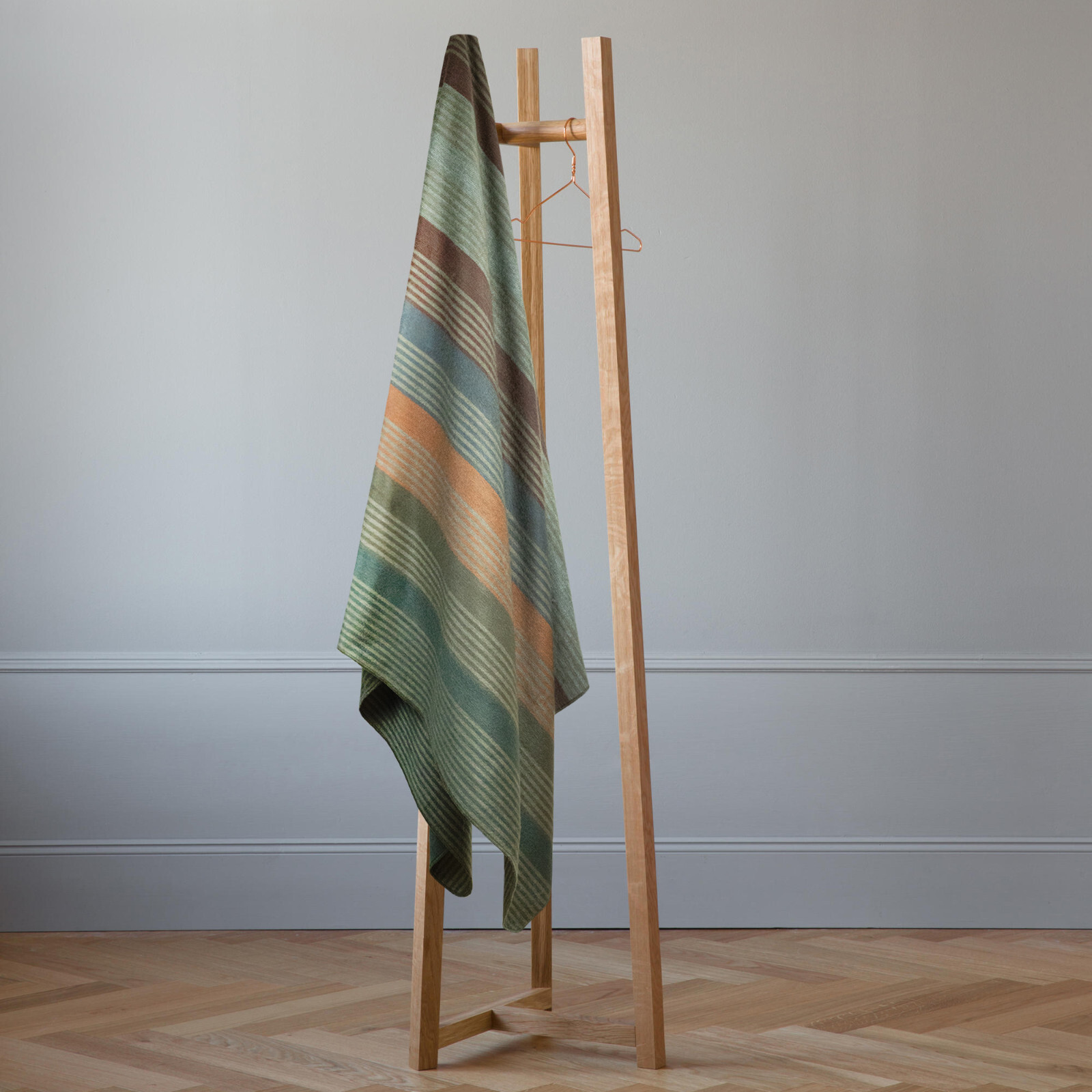 EARTHBOUND STRIPED ALPACA WOOL BLANKET – 95×69 in | MOSS, CLAY AND SKY | QUEEN