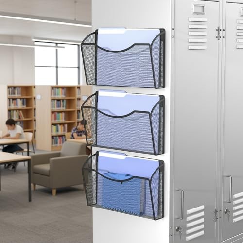 Magnetic Wall File Organizer,Hanging Wall Mounted File 3Pack Magnetic Black