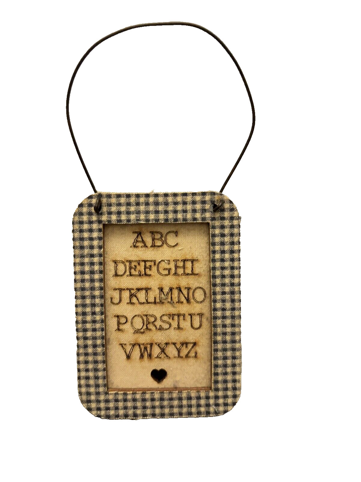 ABC Sampler Wood Wall Hanging Miniature 2.5 In x 3.25 In Country Vintage