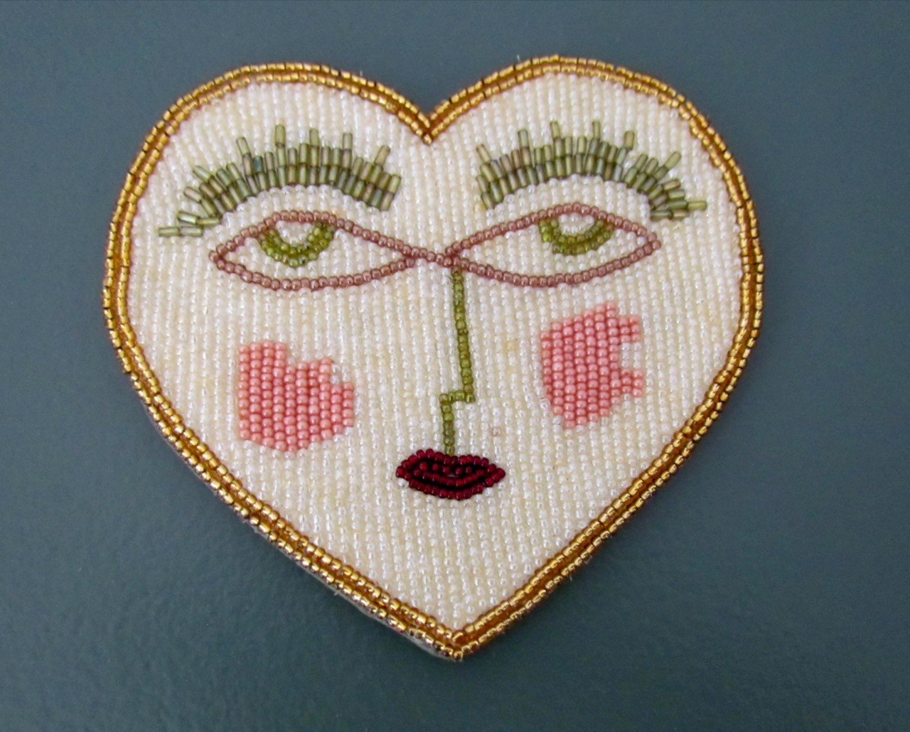 Anthropologie Alchemia Beaded Coaster Heart Face NEW