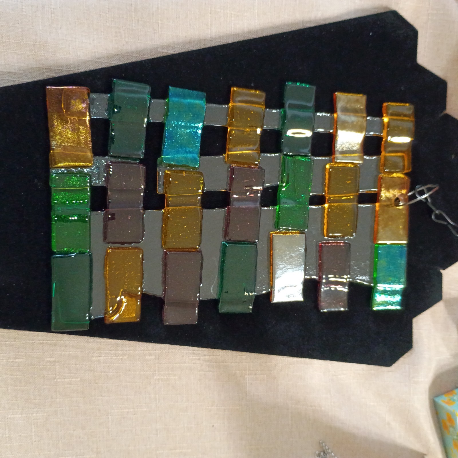 Handmade Fused Art Glass Suncatcher Purple Amber Green Teal Yard Art