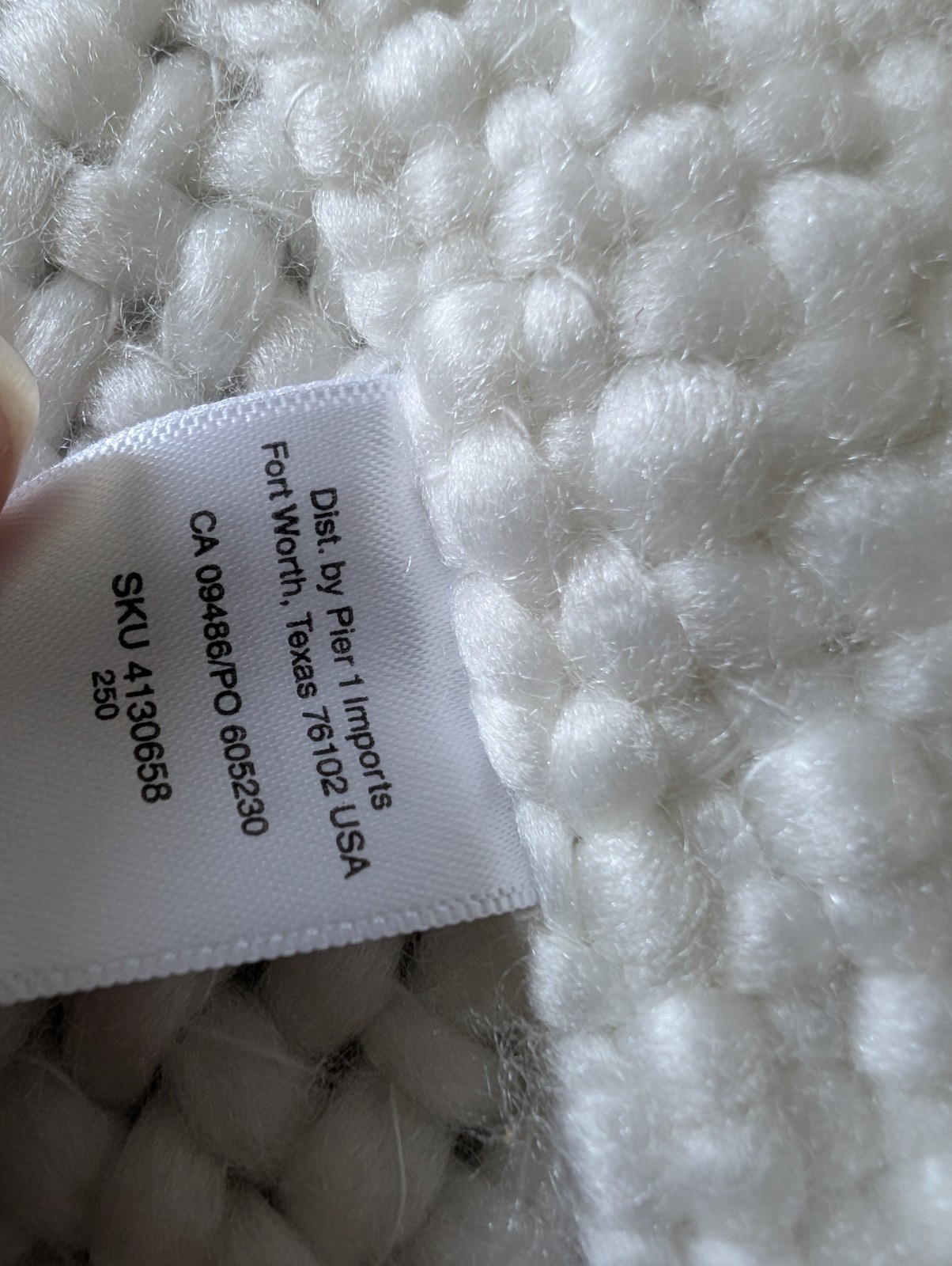 Pier 1 throw blanket textured chenille nubby fringe soft white 50×64” neutral