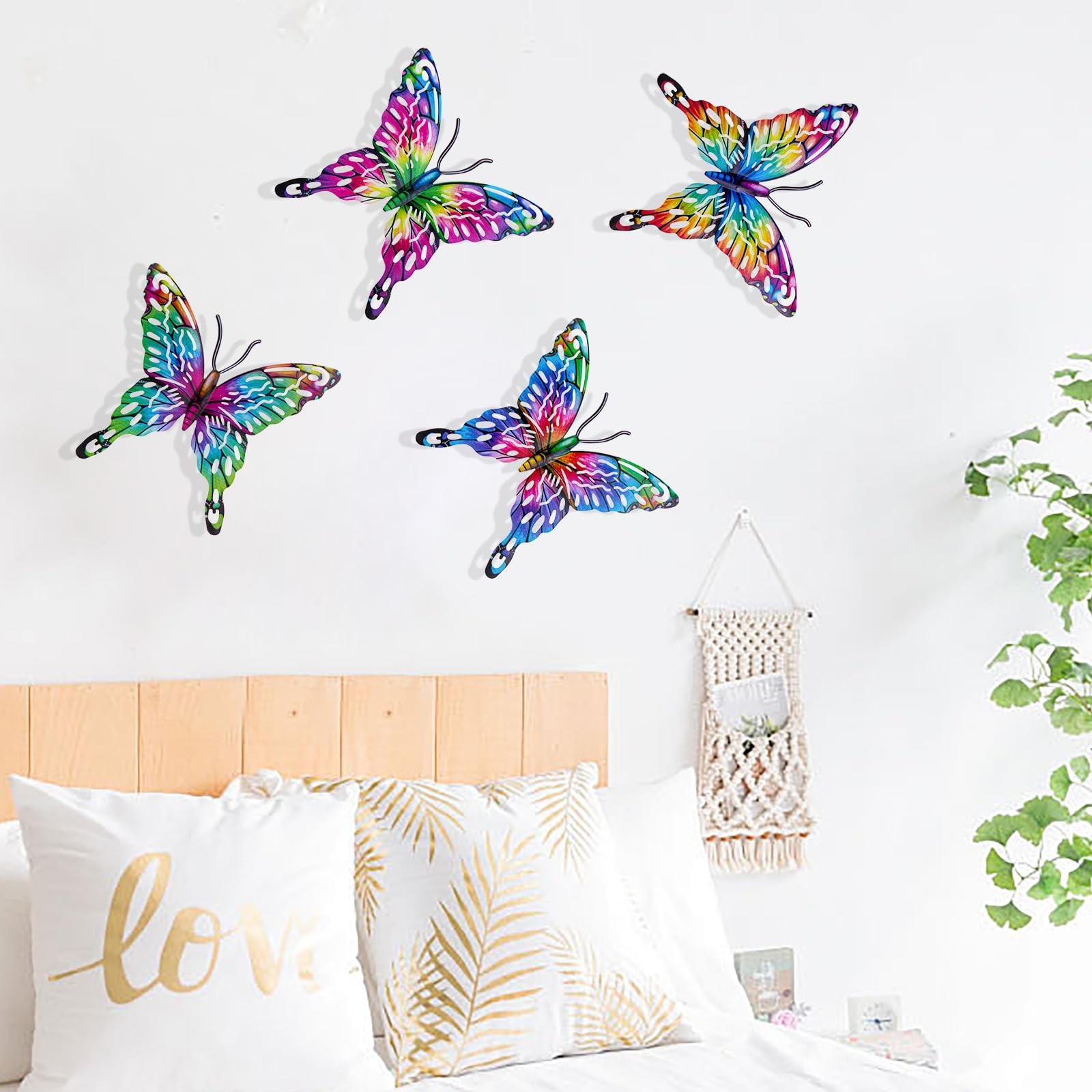 5 Hanging Large 9 Inch Colorful Metal Butterflies Wall Art Outdoor Patio Decor