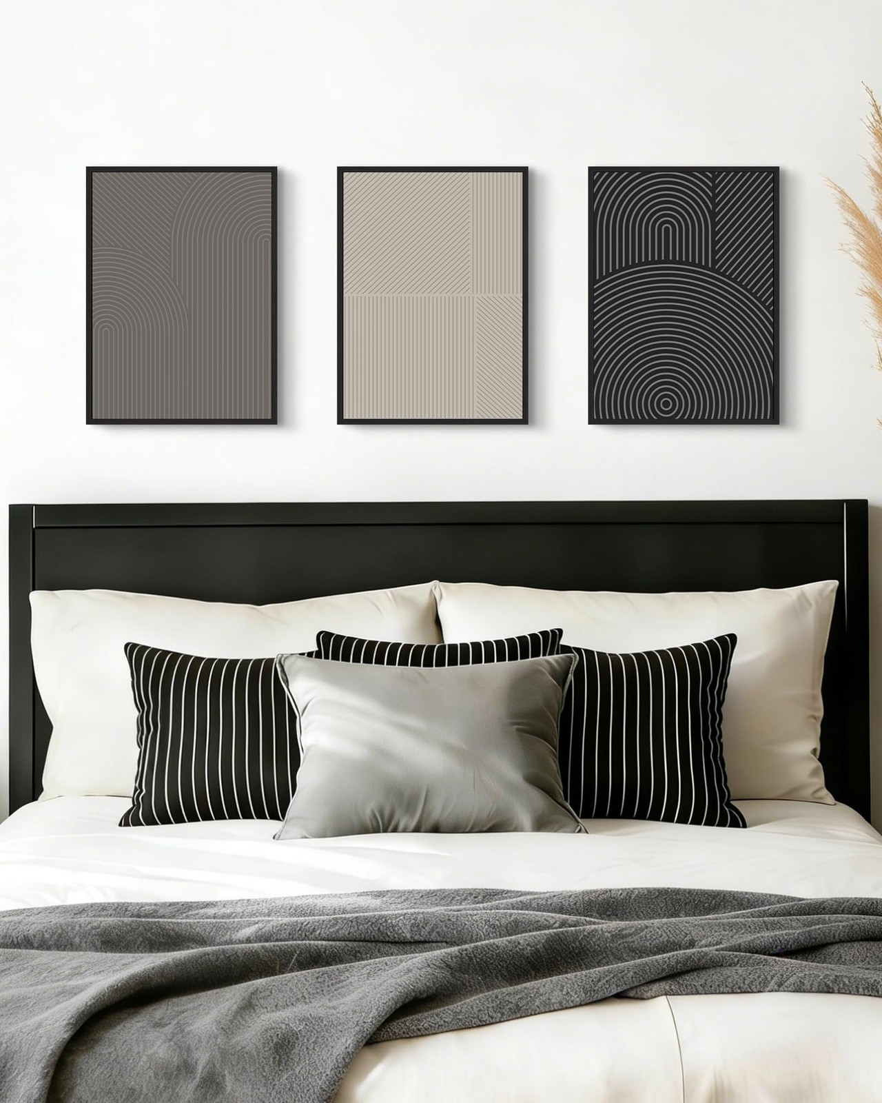 Minimalist Abstract Wall Art Framed Modern Boho Neutral Line Wall Decor Mid C…