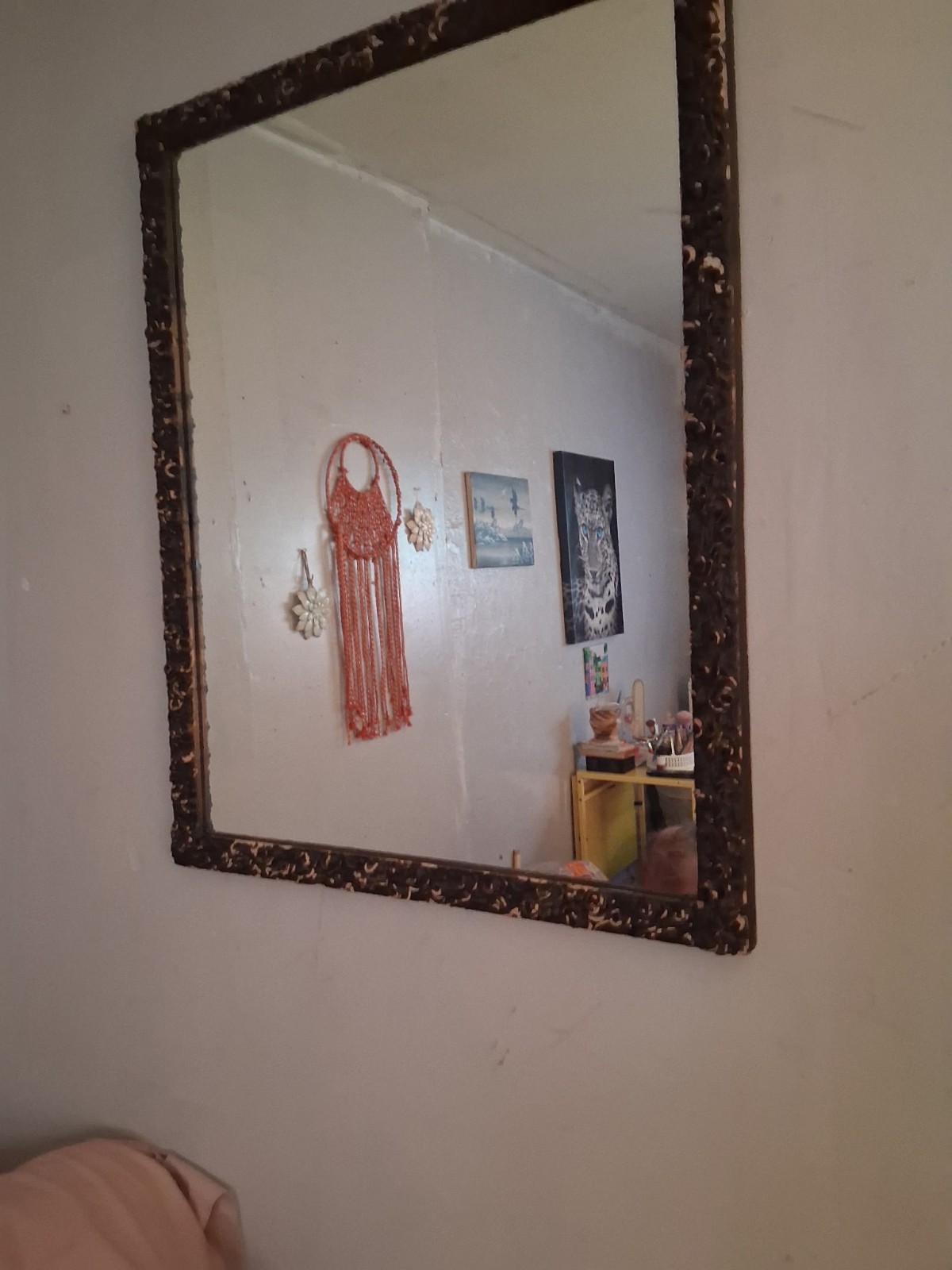 Brown Wood Framed Rectangle Wall Accent Mirror, Shabby Chic, 37×29 in