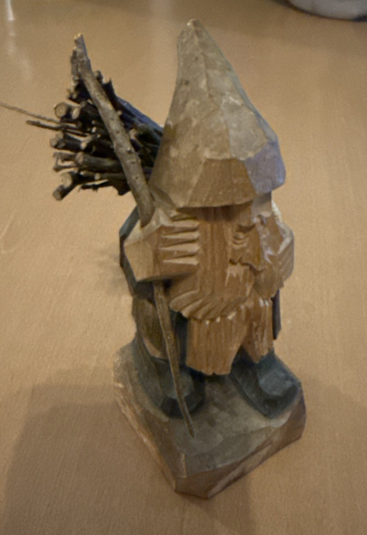 Carved Wood Gnome Forest Mountain Man Statue Figurine 6 1/4″