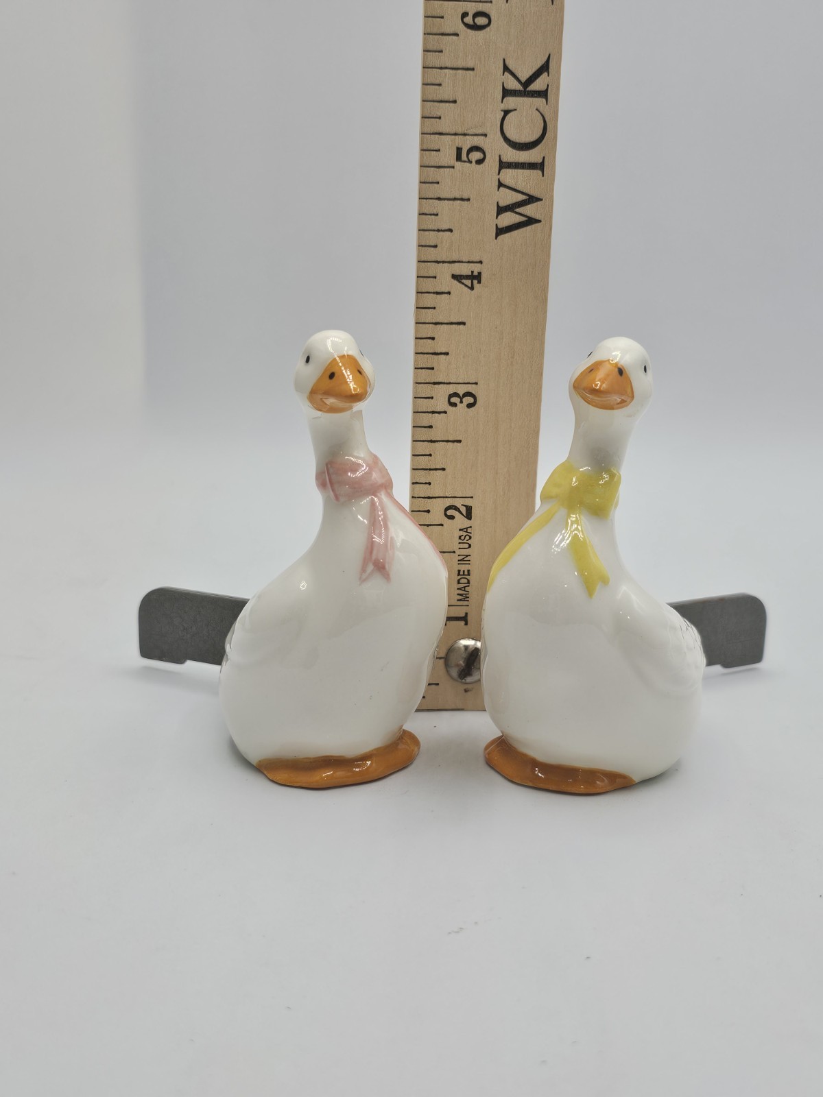 Vintage White Geese Figurines Set of 2 Pink and Yellow Bows