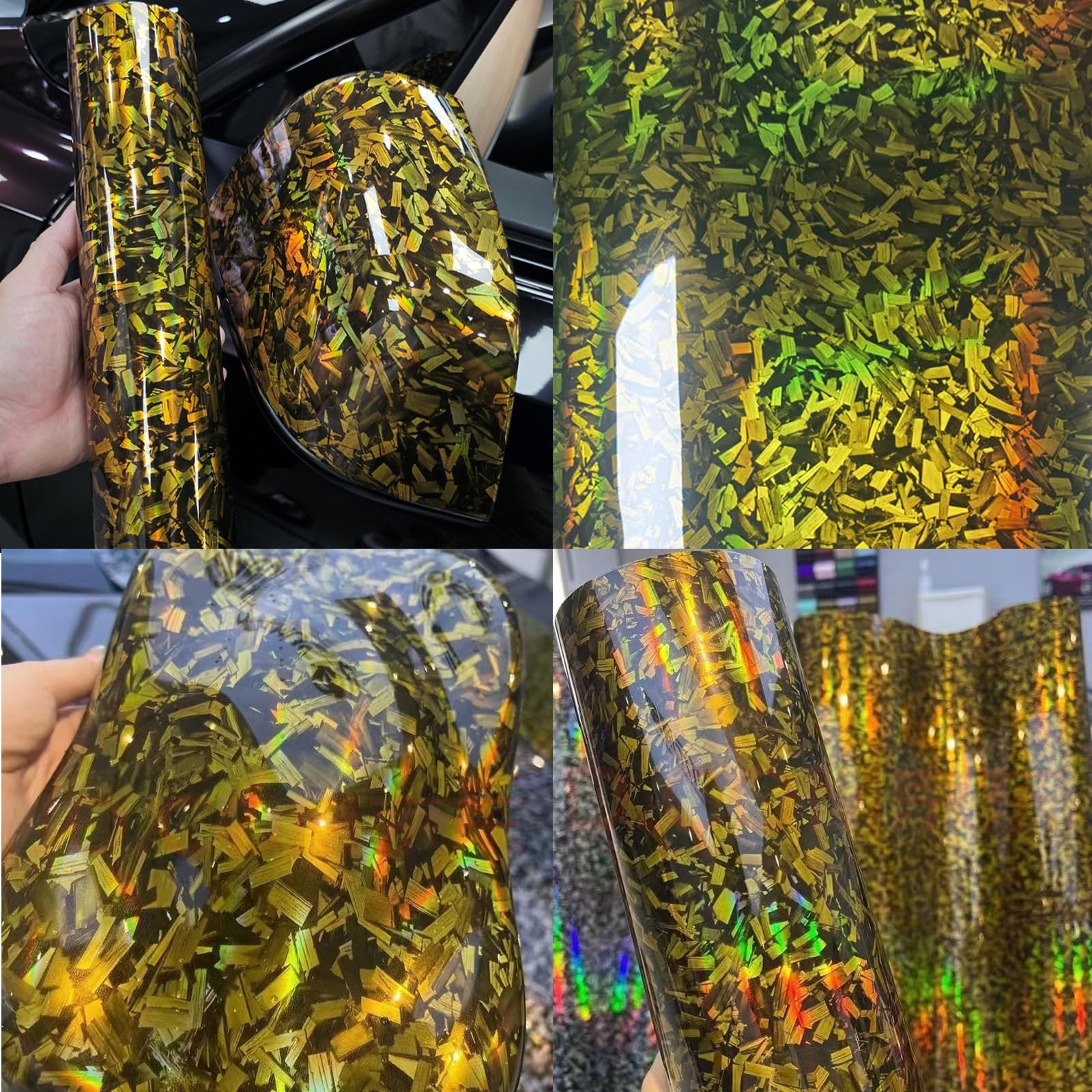 Gold Forged Gloss Carbon Fiber Car Vinyl Wrap Roll Air Release Adhesive Film …