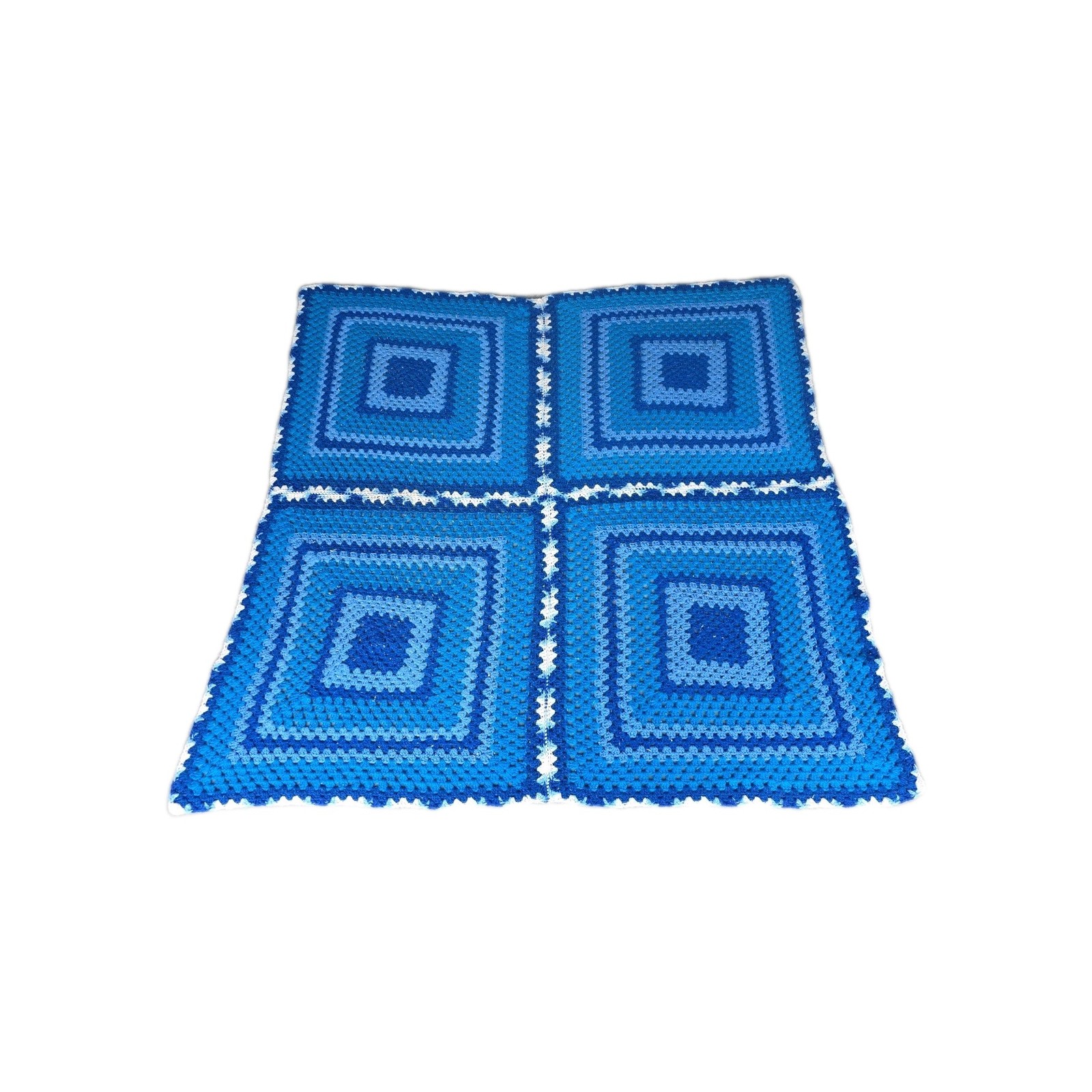 Handmade Crochet Afghan Throw Blanket Blue Monochrome 59 X 59 4 Square