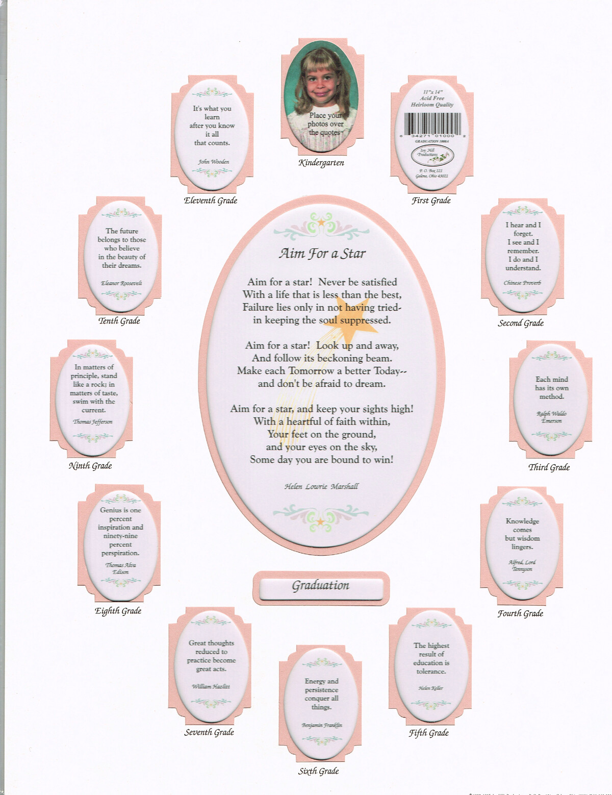11×14 SCHOOL DAYS Kindergarten Graduation Photo Collage Mat PINK