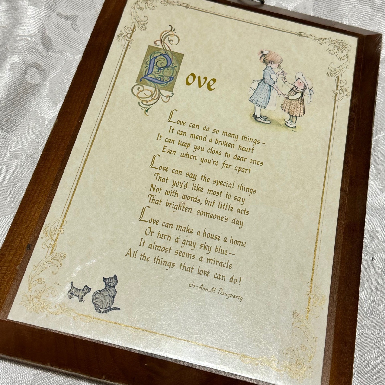 Vintage Holly Hobbie Wood Wall Plaque Brown Vintage 1972 Love Poem Art NIPackage