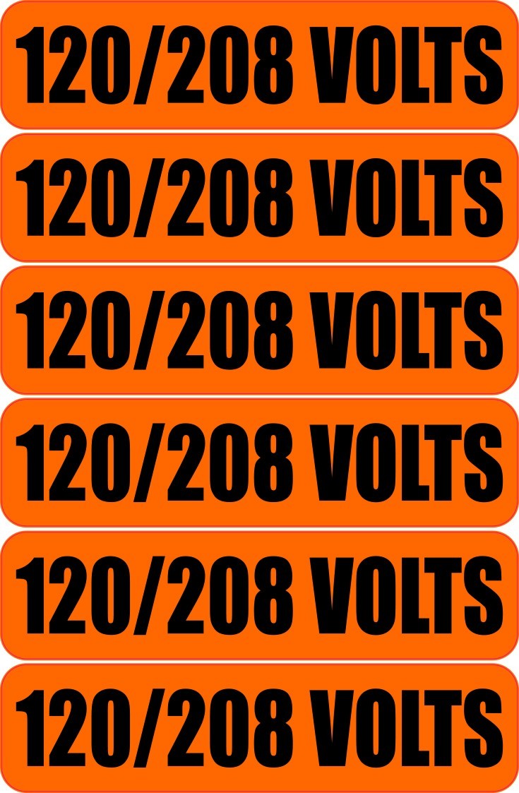 6x 120 / 208 Volts Warning Vinyl Decal | Outdoor Laminated | Electrical Safety