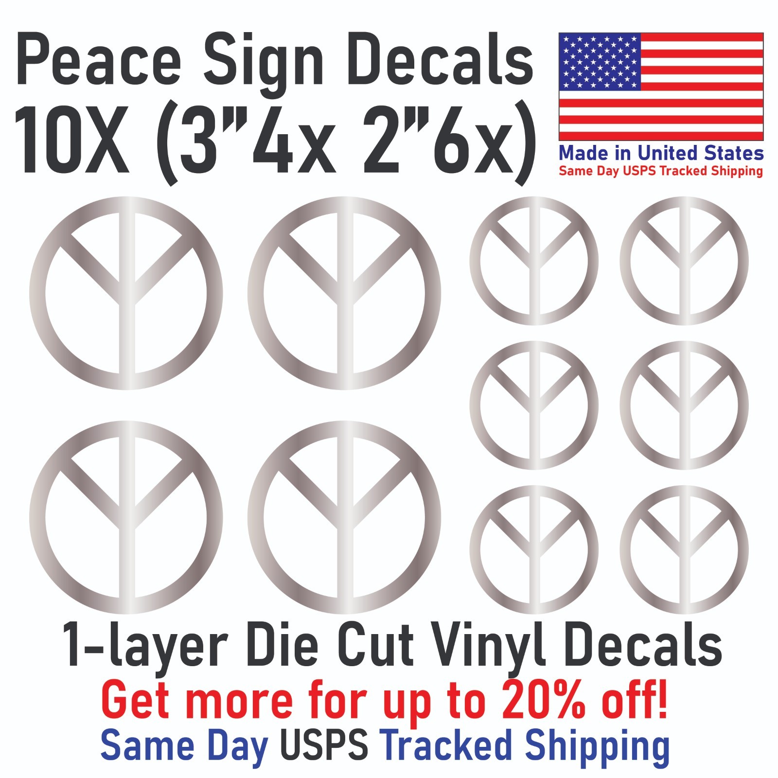 2″ – 24″ Peace Sign Die Cut Vinyl Decal Sticker – Made in USA Same Day Shipping