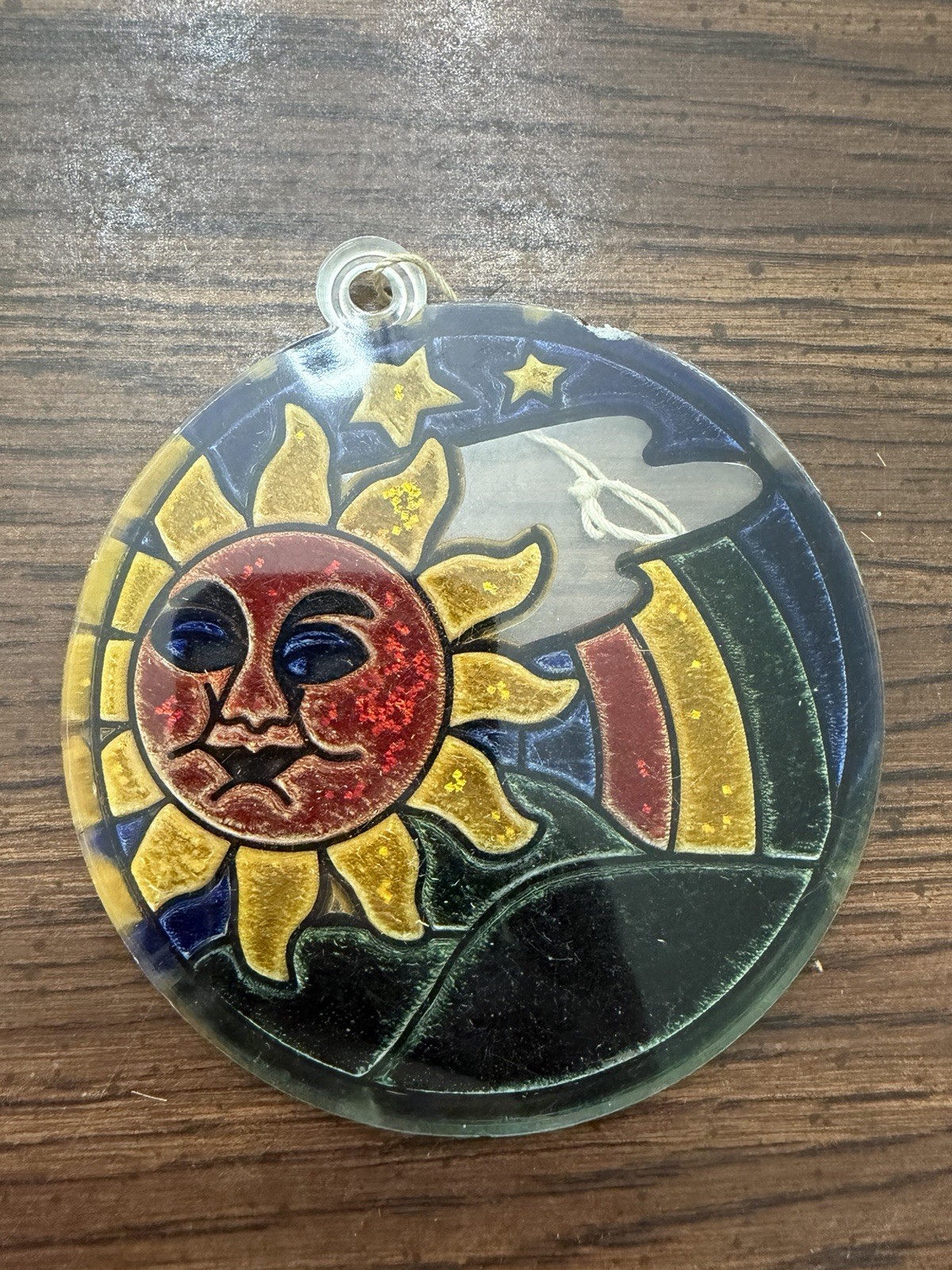 Vintage 1990s Celestial Sun catcher Plastic Glitter Sun Rainbow