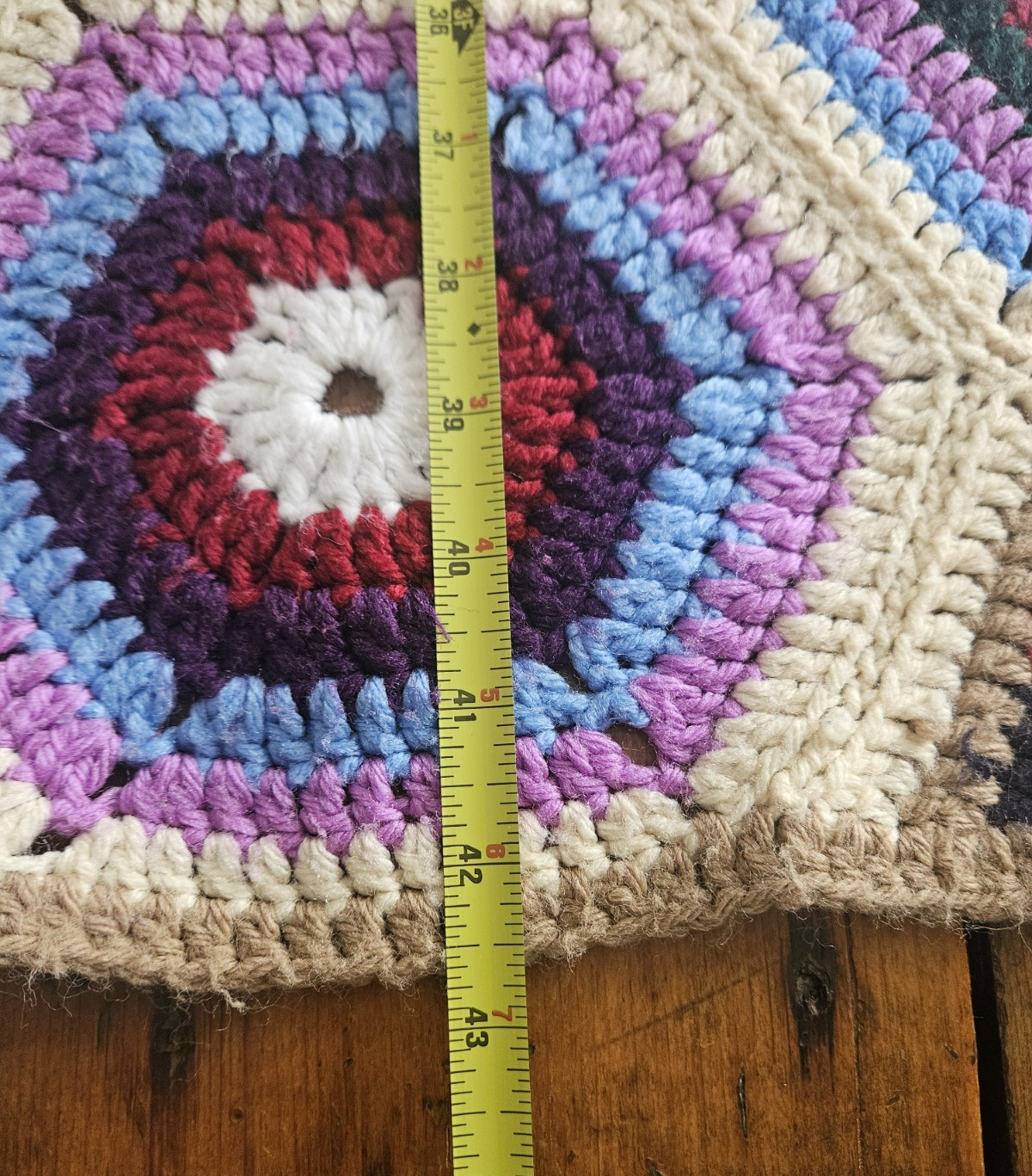 Vintage Hexagon Granny Square Crocheted Afghan Blanket Colorful Yarn Handmade