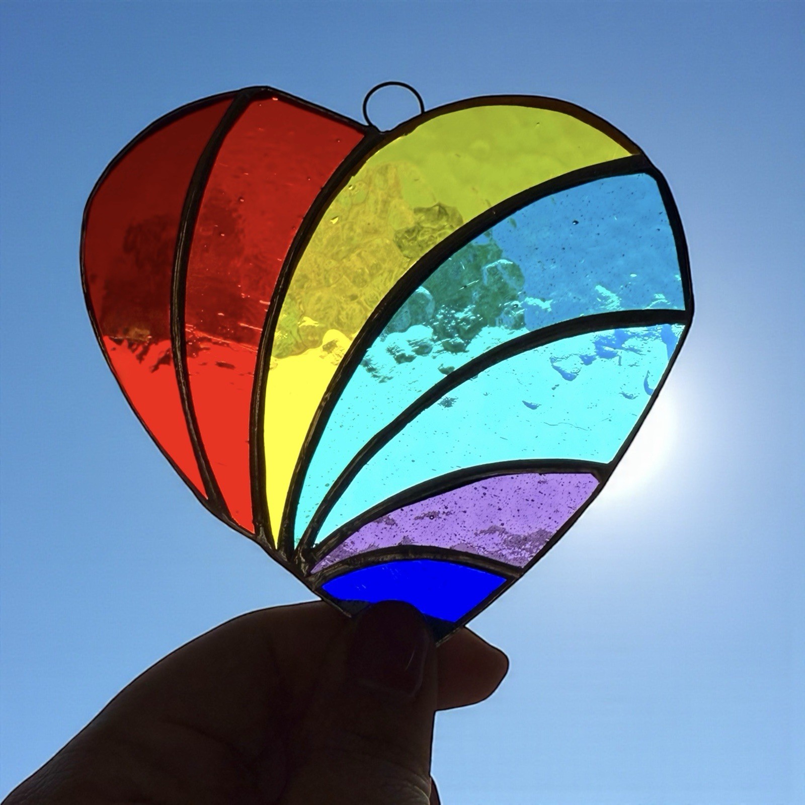 NEW Rainbow Multicolor Heart Stained Glass Suncatcher Decoration Art Handmade