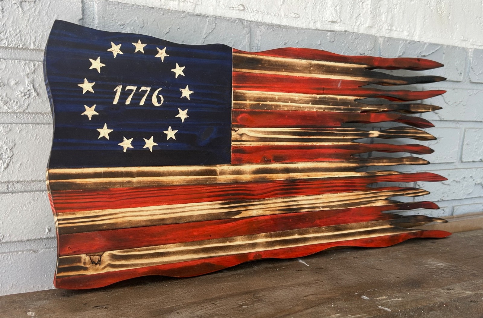 Rustic War Torn Spirit of 1776 American Flag 12 x 24
