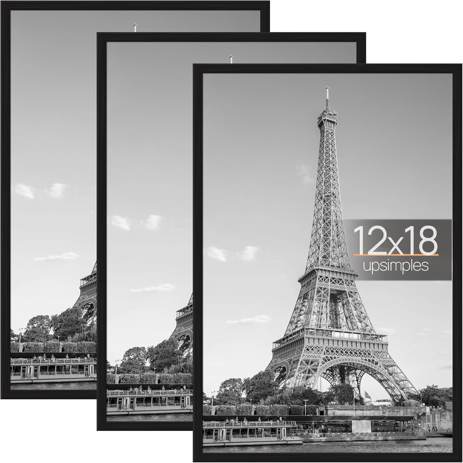 12X18 Picture Frame Black 3 Pack, Scratch-Proof Poster Frames 12 X 18 for Photo