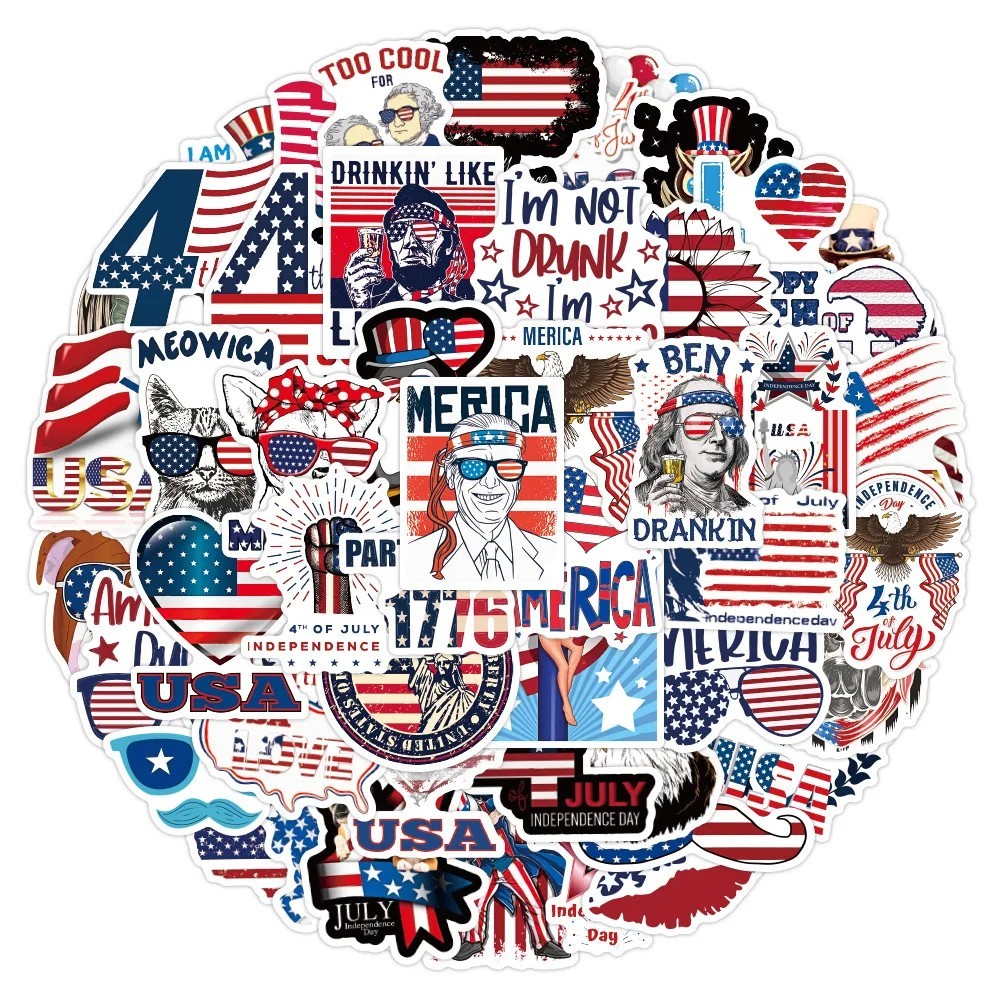 100Pcs American Flag USA Stickers Pack Waterproof Vinyl Decals for sticking