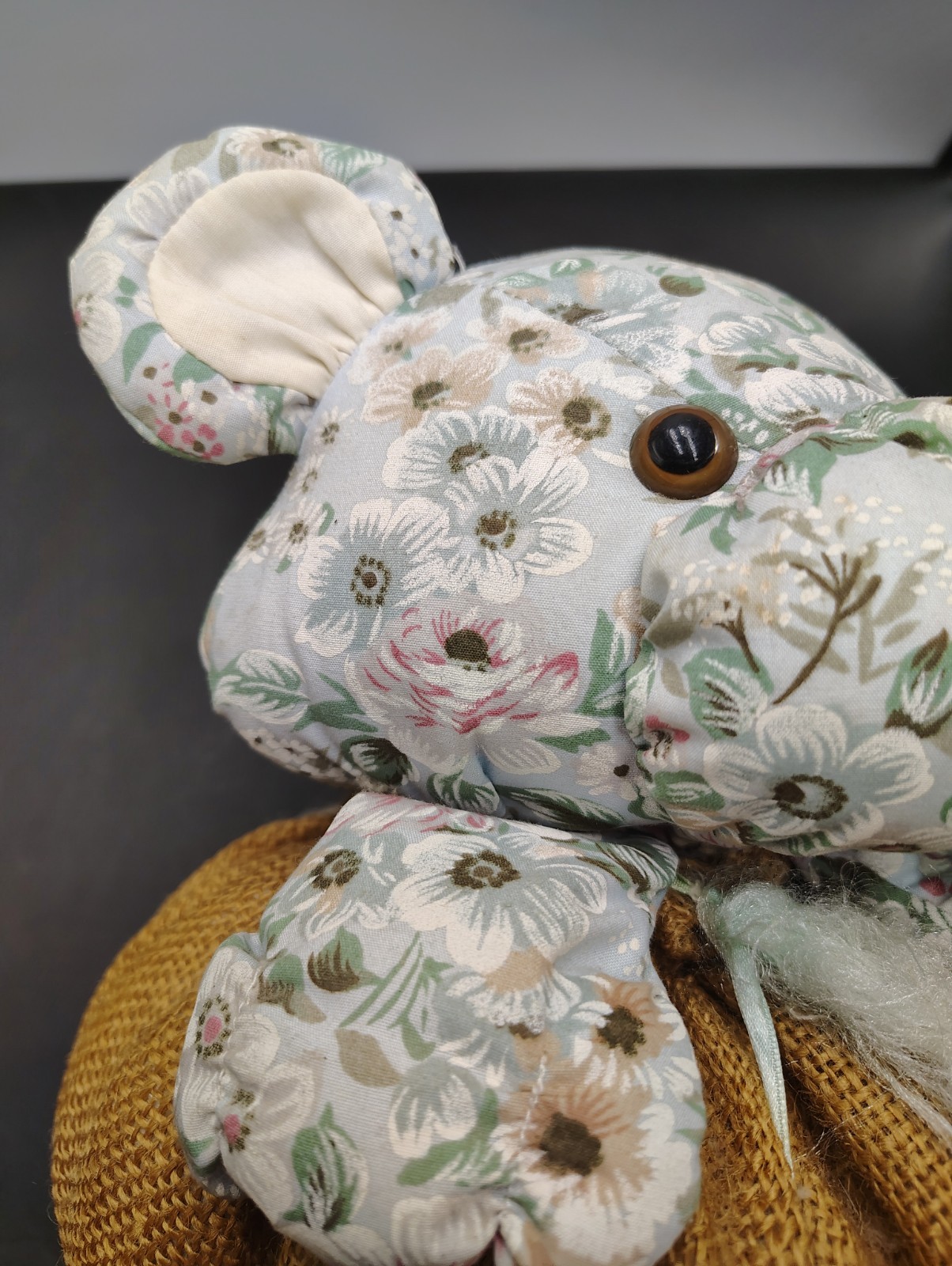 VTG Floral Teddy Bear Burlap Pumpkin Fabric Doorstop 9 Inch Heavy 3 Lb
