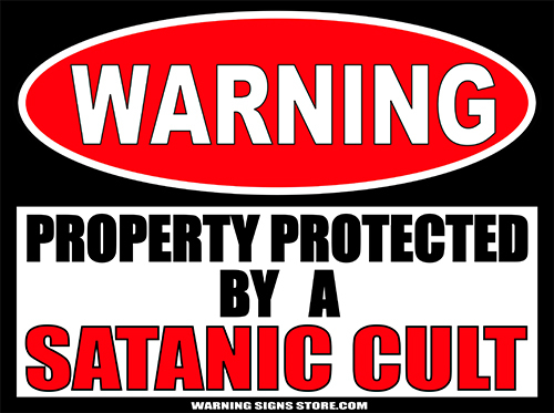 Satanic Cult Funny Warning Sign Stickers Set of 2 Decals 4″ wide WS287
