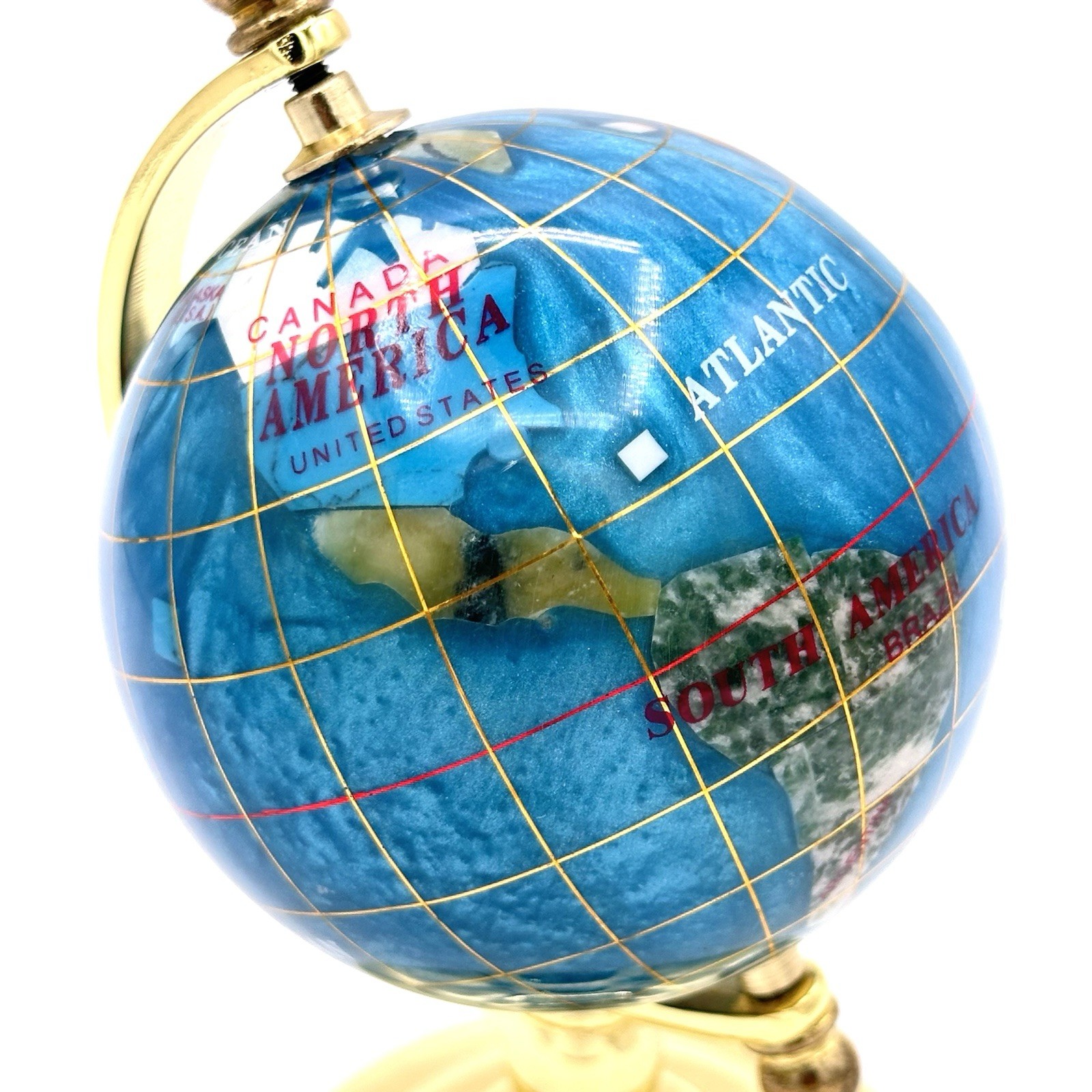World Globe Table Top Rotating Gemstone Light Blue Lapis 5 1/2” X 3” Desktop