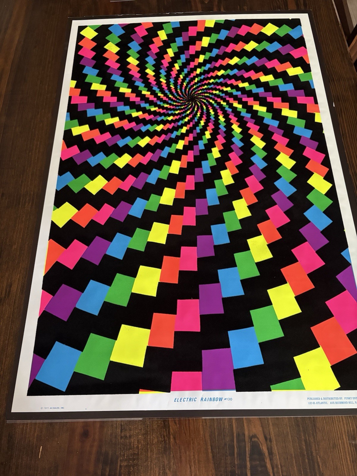 Vintage Electric Rainbow Psychedelic Swirl Poster 1972 Velvet Print Black Light