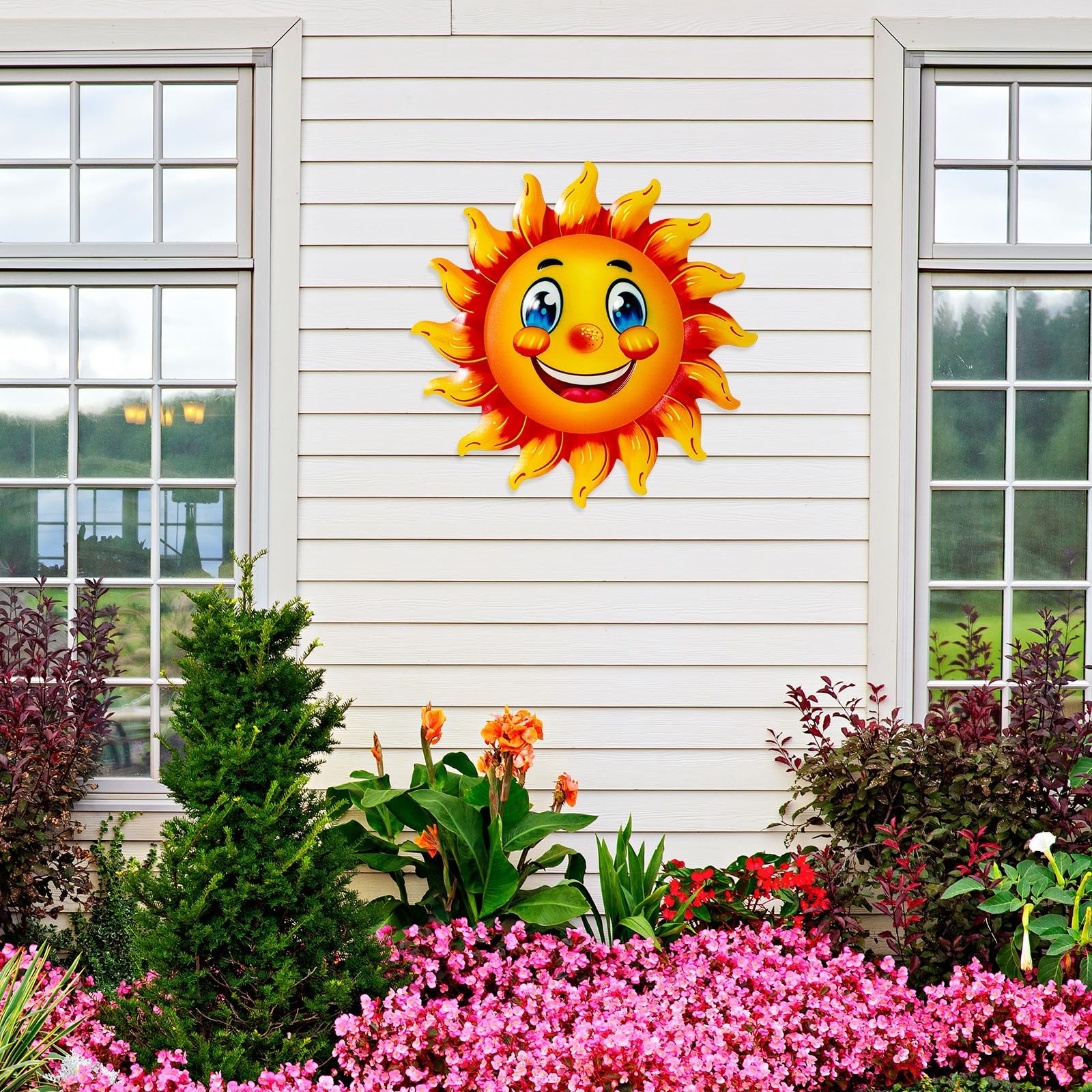 Metal Sun Wall Art Decor, 13 inches Outdoor Wall Decoration, Sun Face Hanging…